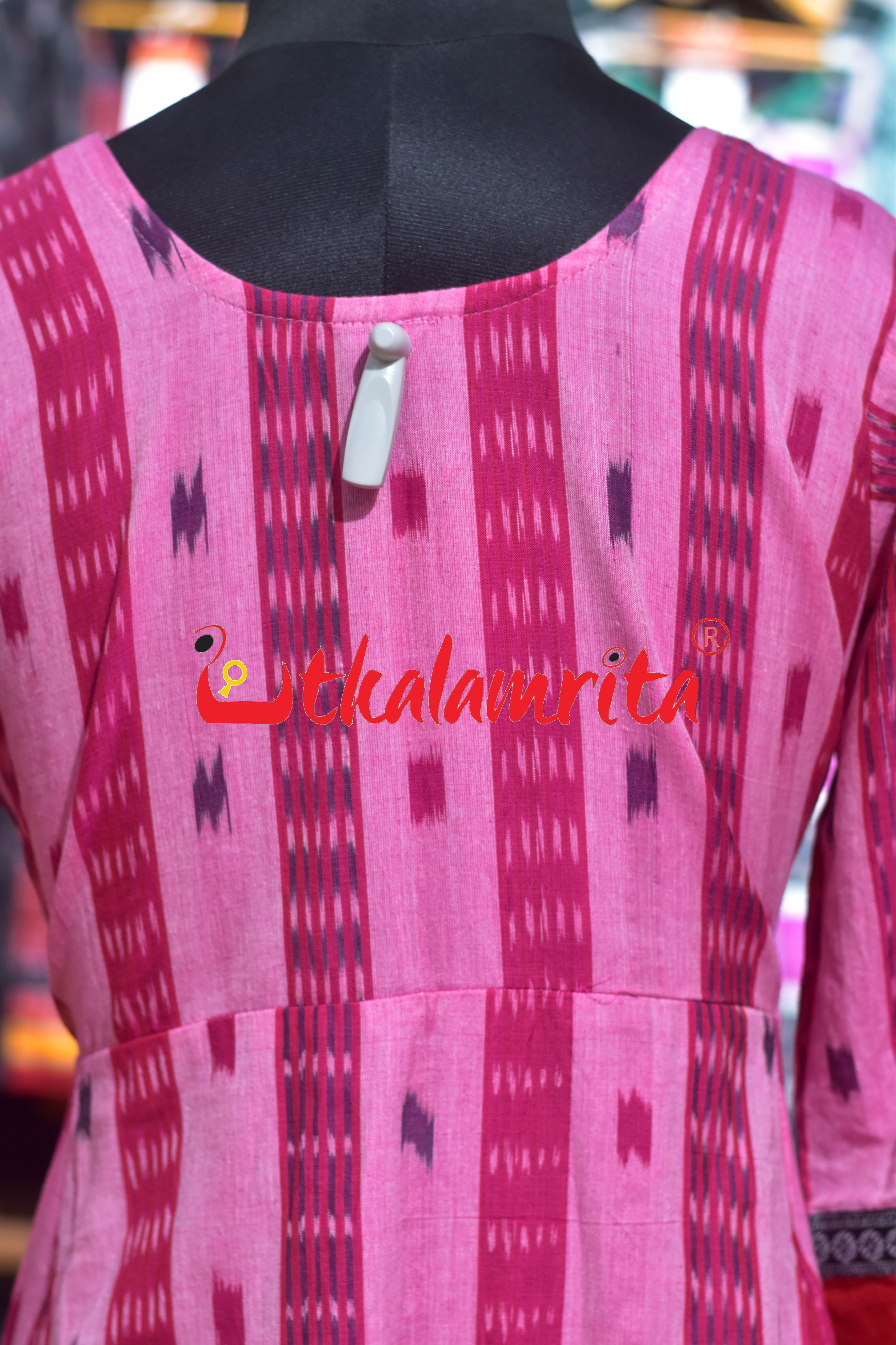 Pink Sambalpuri Cotton Anarkali