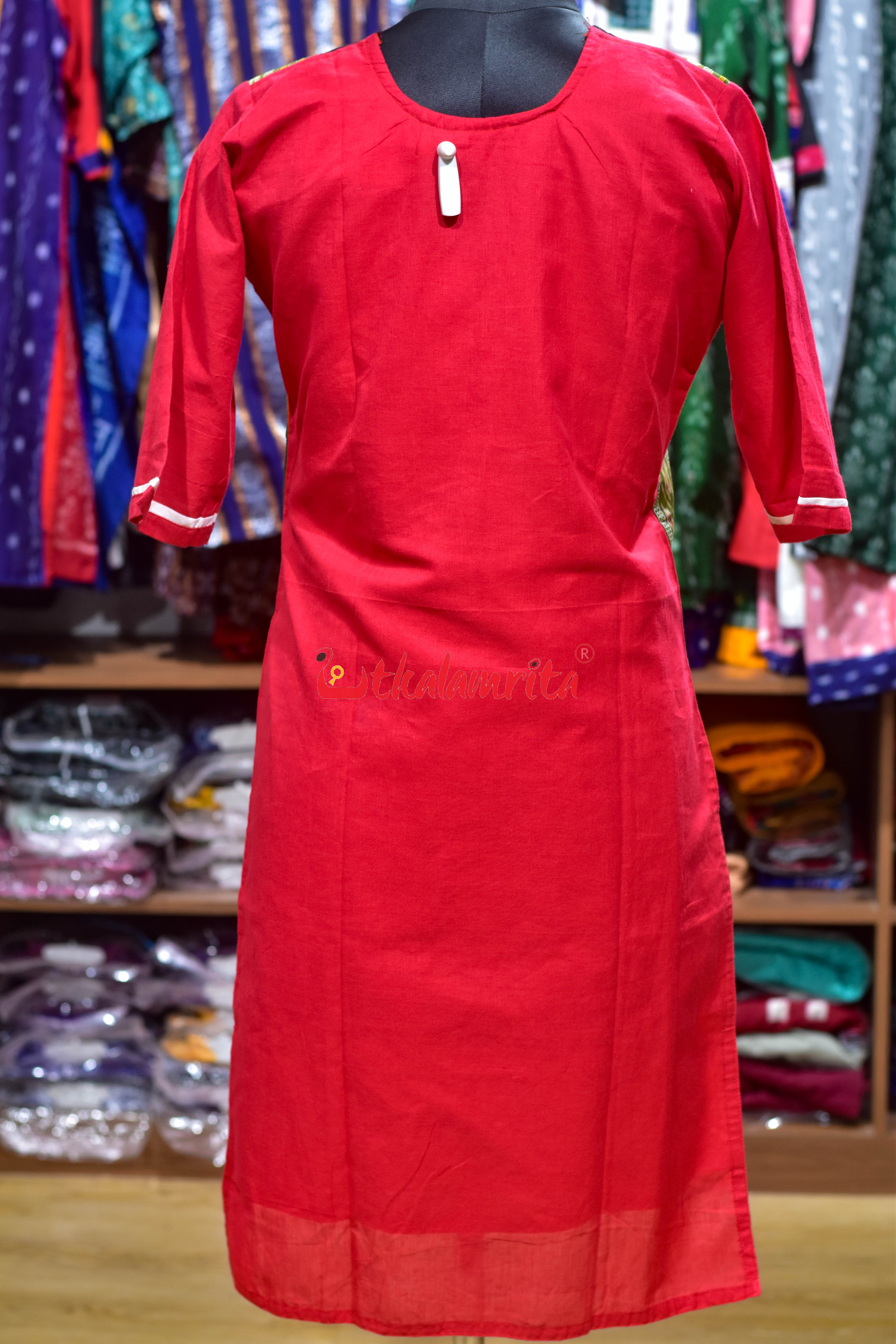 Red Green Ikat Ladies Kurti