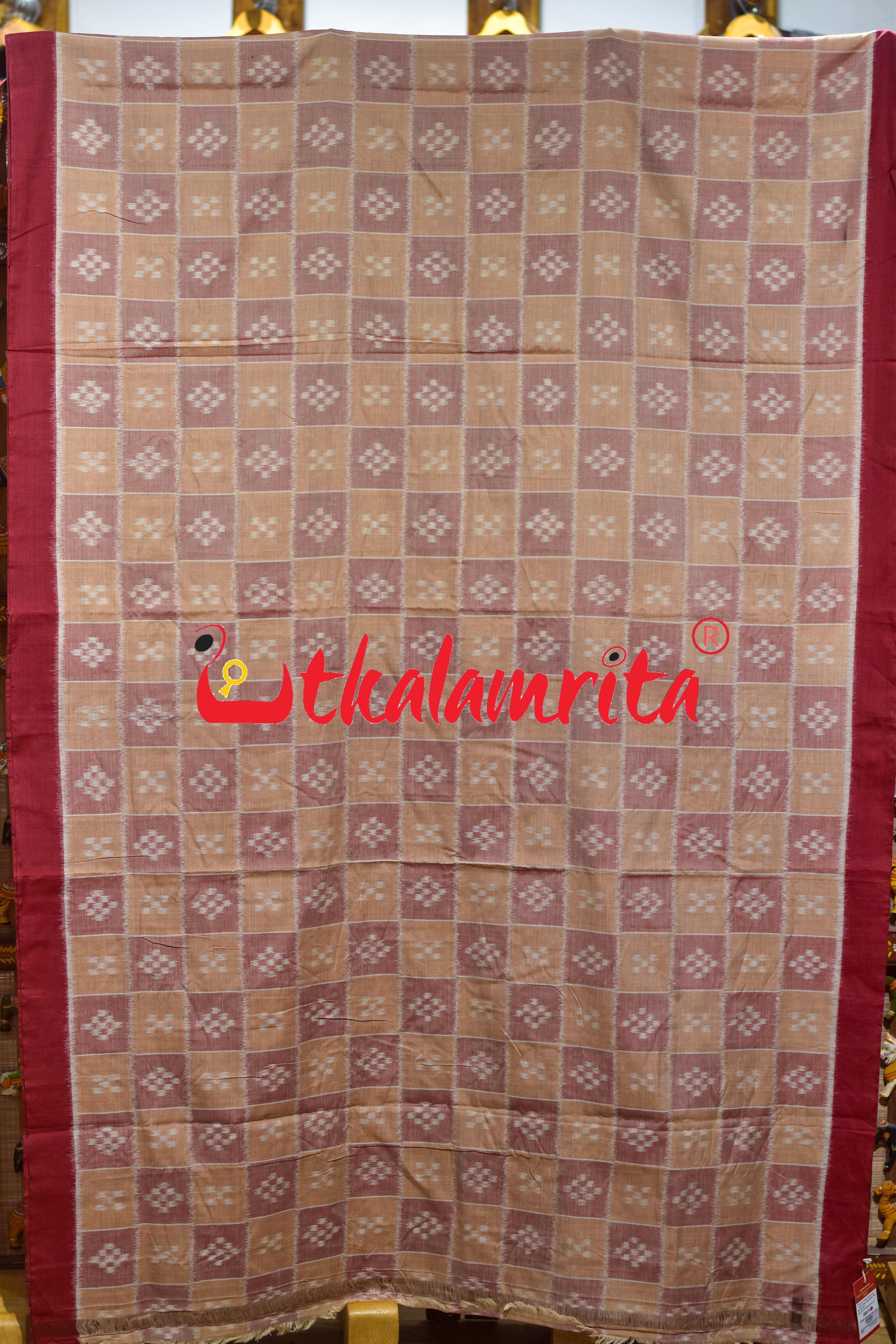 Beige Brown Body Pasapali Khandua Cotton Saree