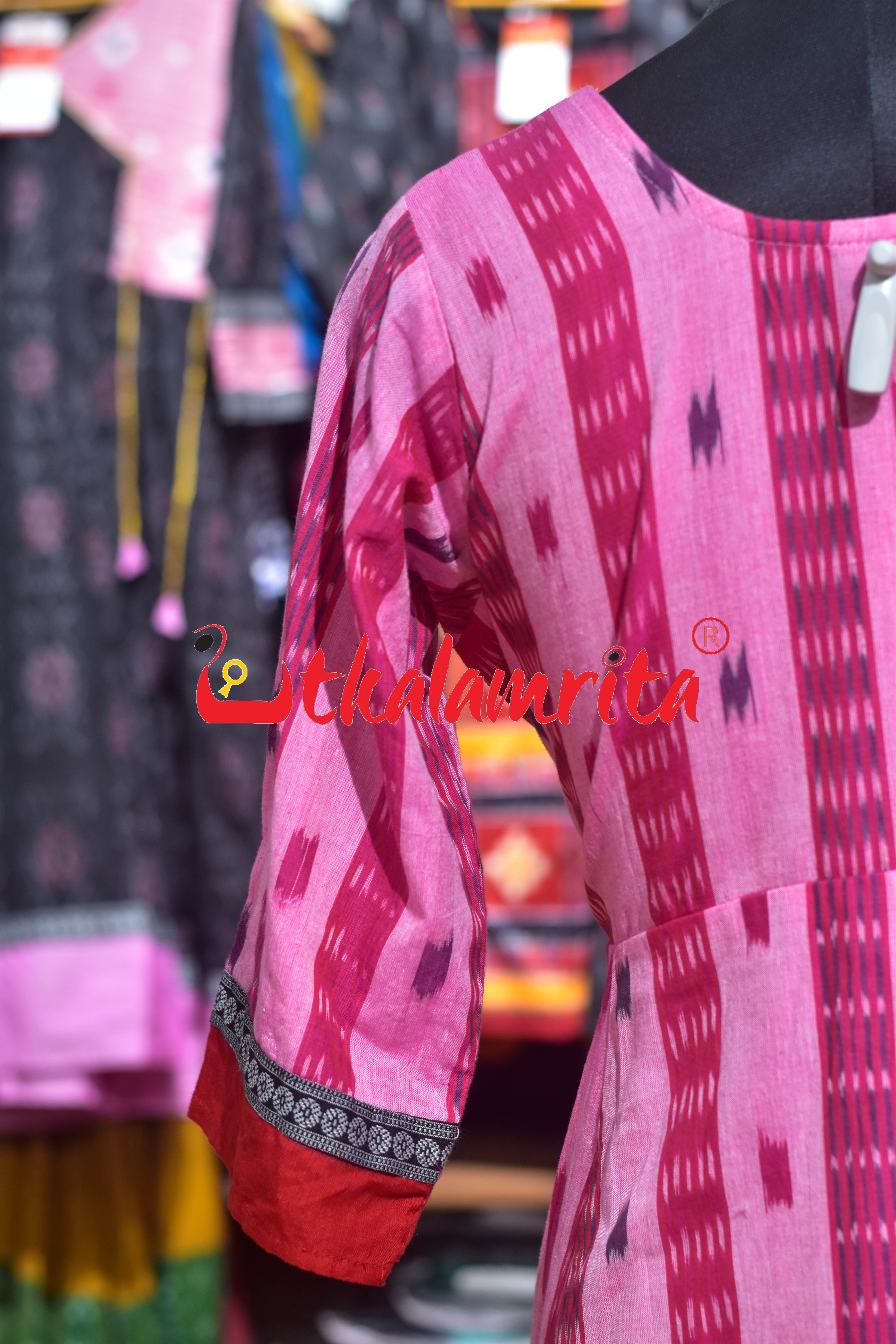 Pink Sambalpuri Cotton Anarkali