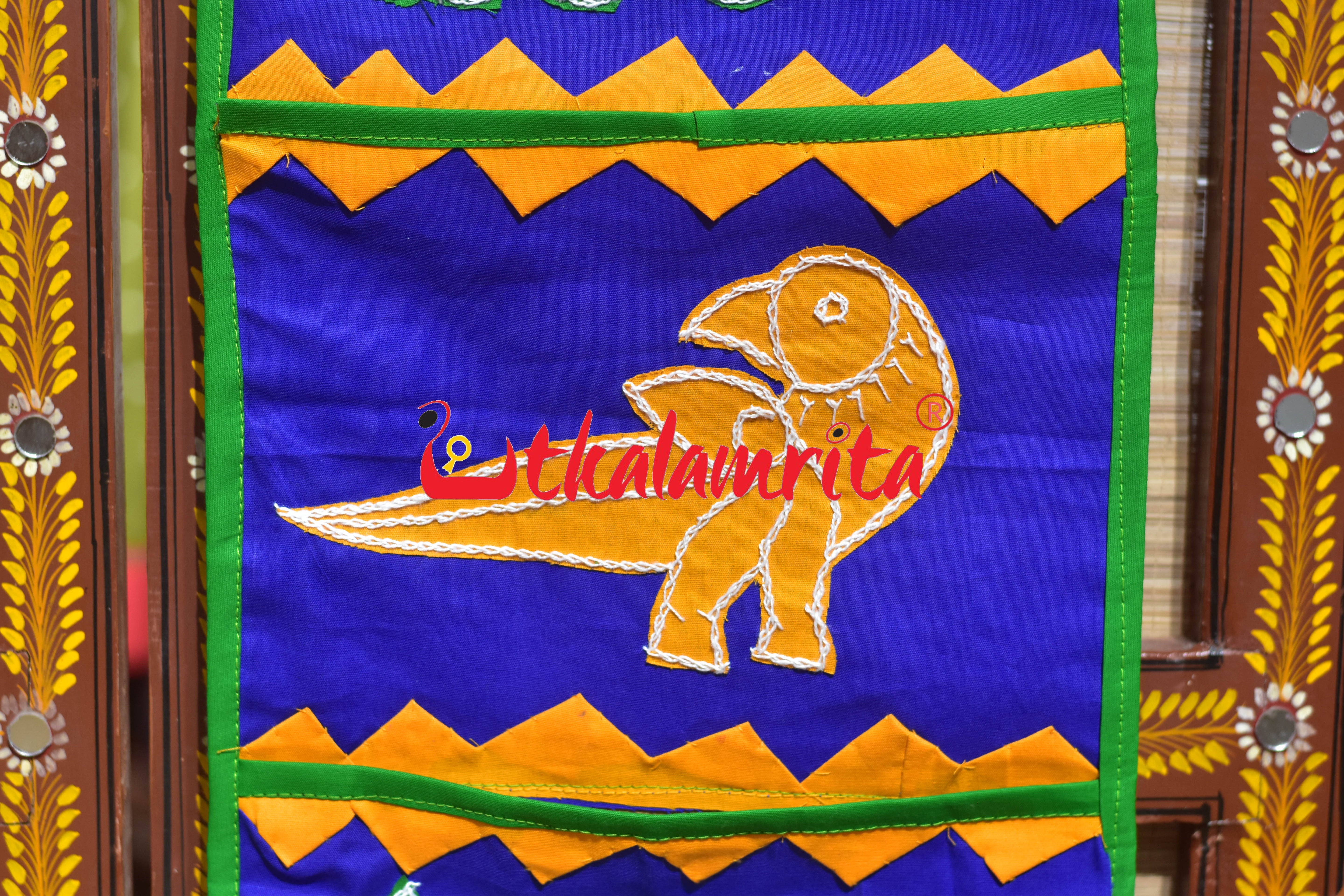 Blue Green Double Elephant Pipli Applique Letter Box