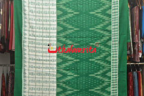 Half Half Green White Khandua Cotton Checks Saree