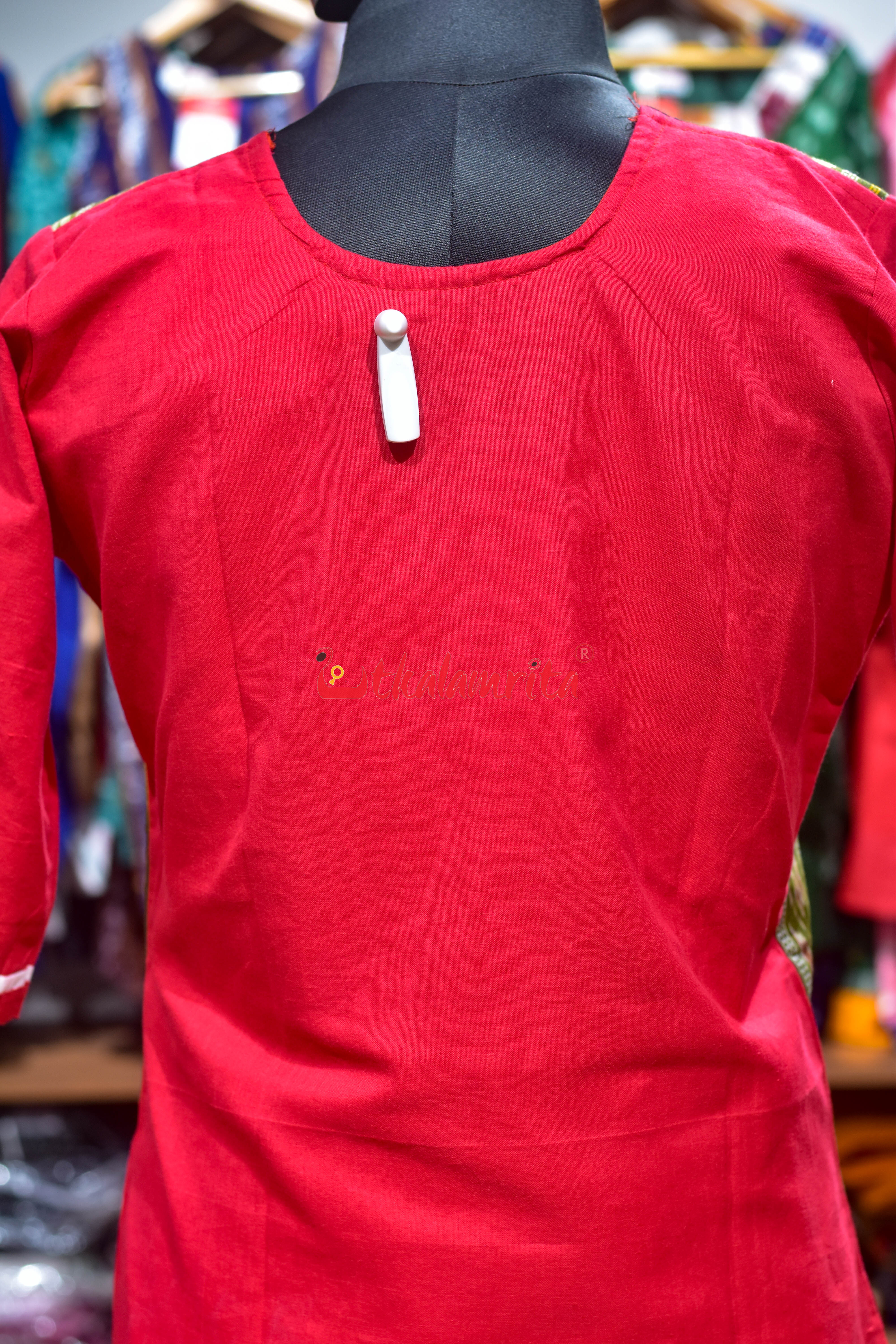Red Green Ikat Ladies Kurti