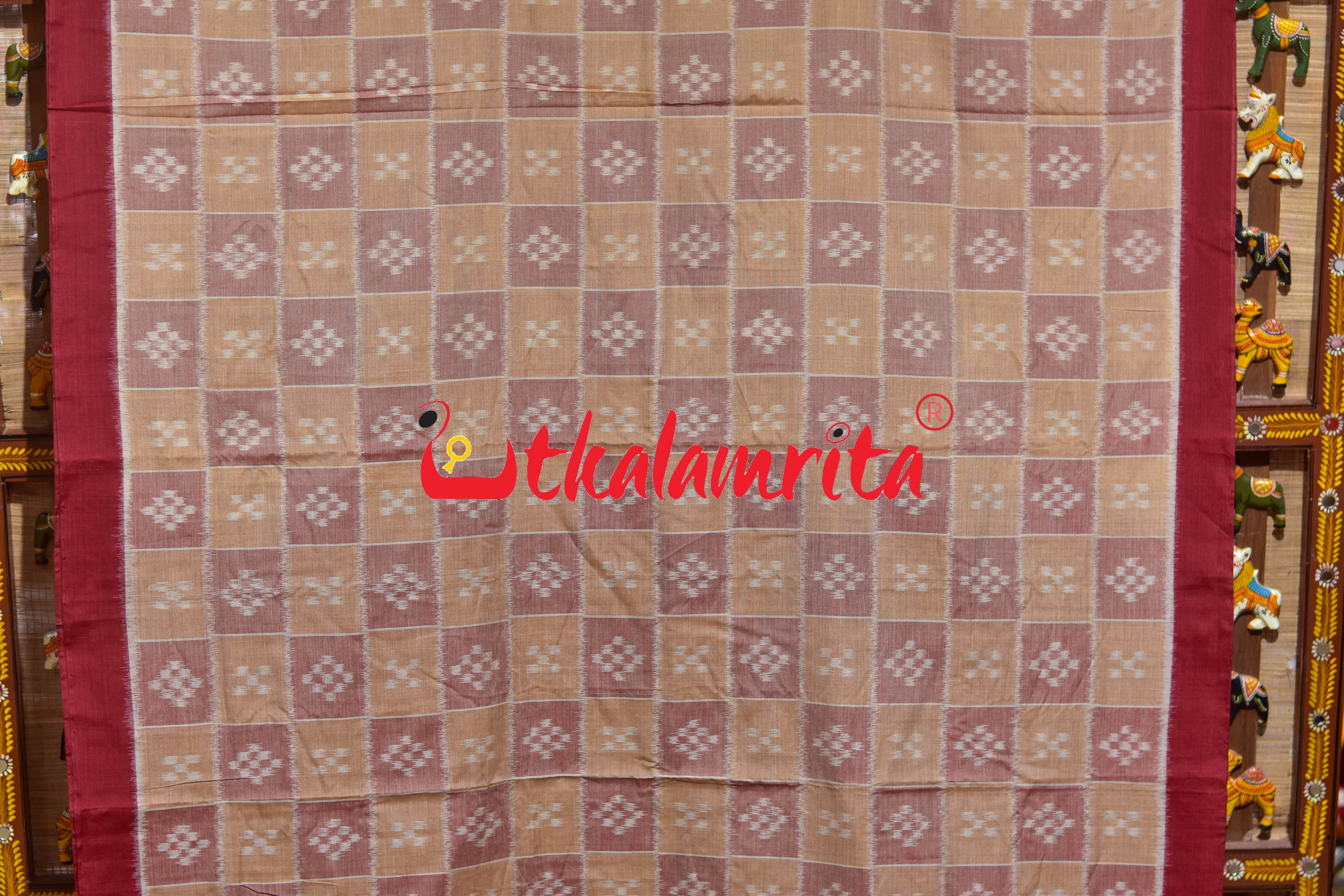 Beige Brown Body Pasapali Khandua Cotton Saree