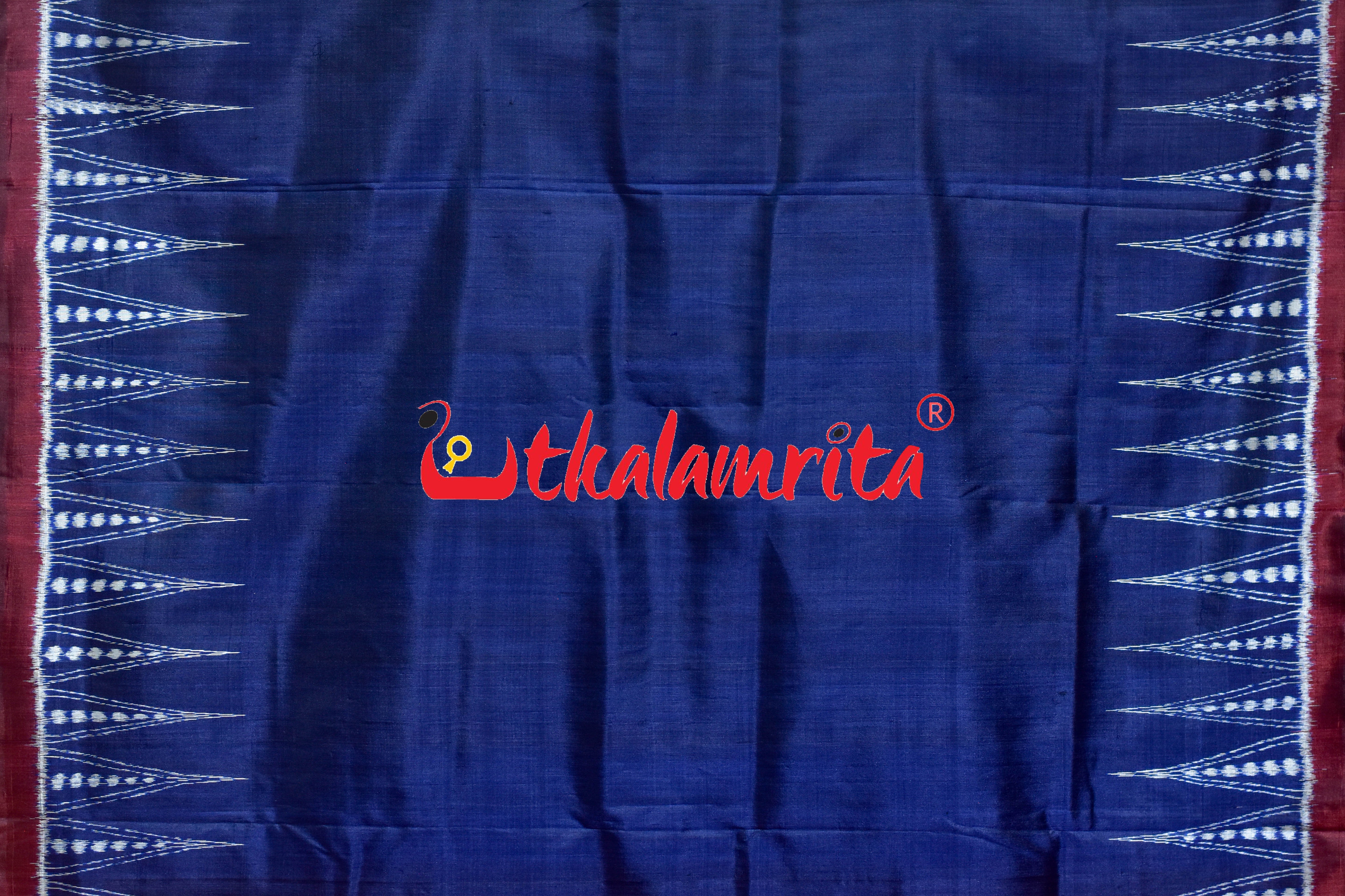 Prussian Blue Maroon Temples Jhoti Anchal Khandua Silk Saree