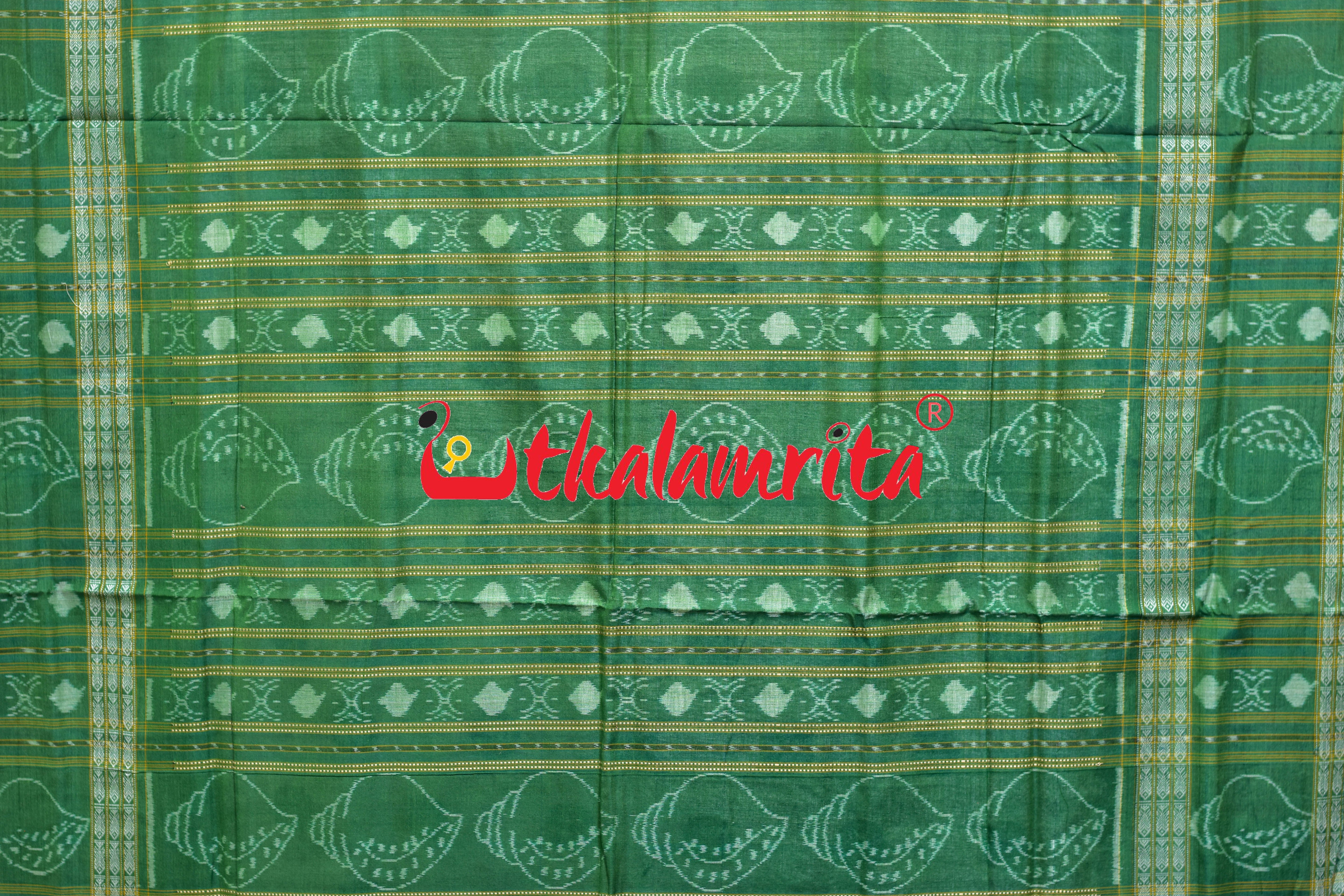 White Green Dhadi Chakra Sambalpuri Cotton Saree