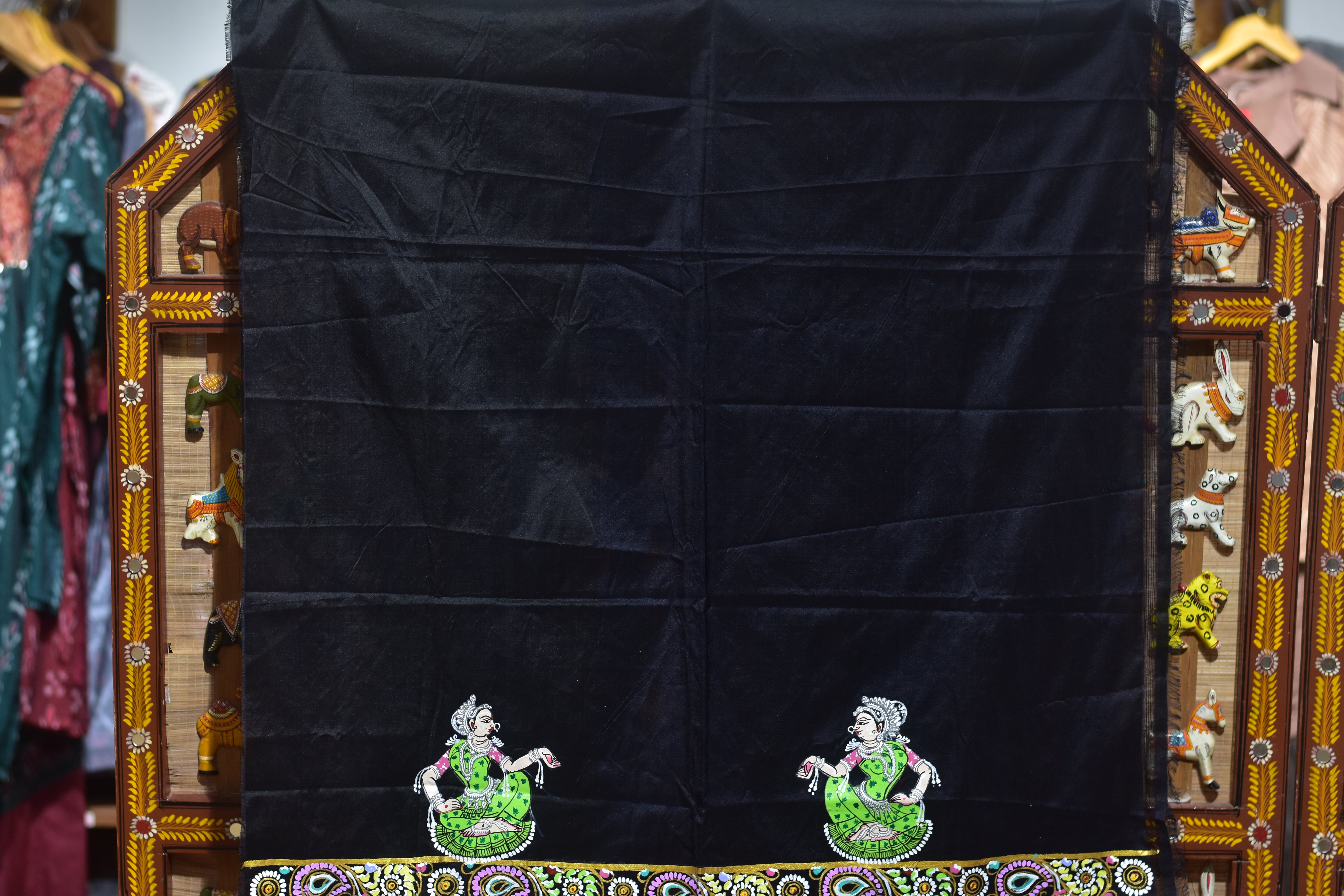 Copper Sulphate Plain Odissi Dancers Pattachitra Silk Saree