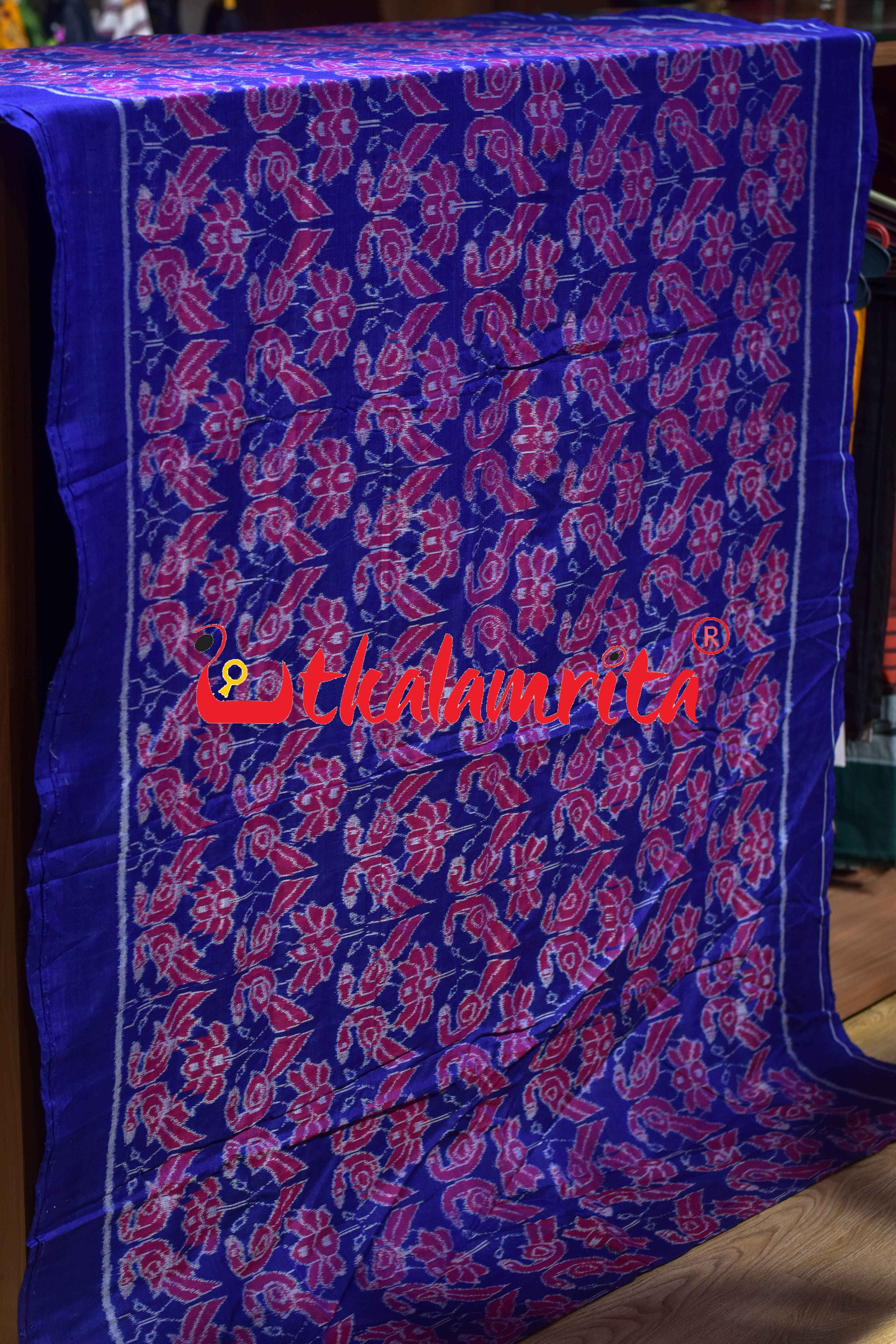 Blue Red Double Parrots Sambalpuri Cotton (Fabric)