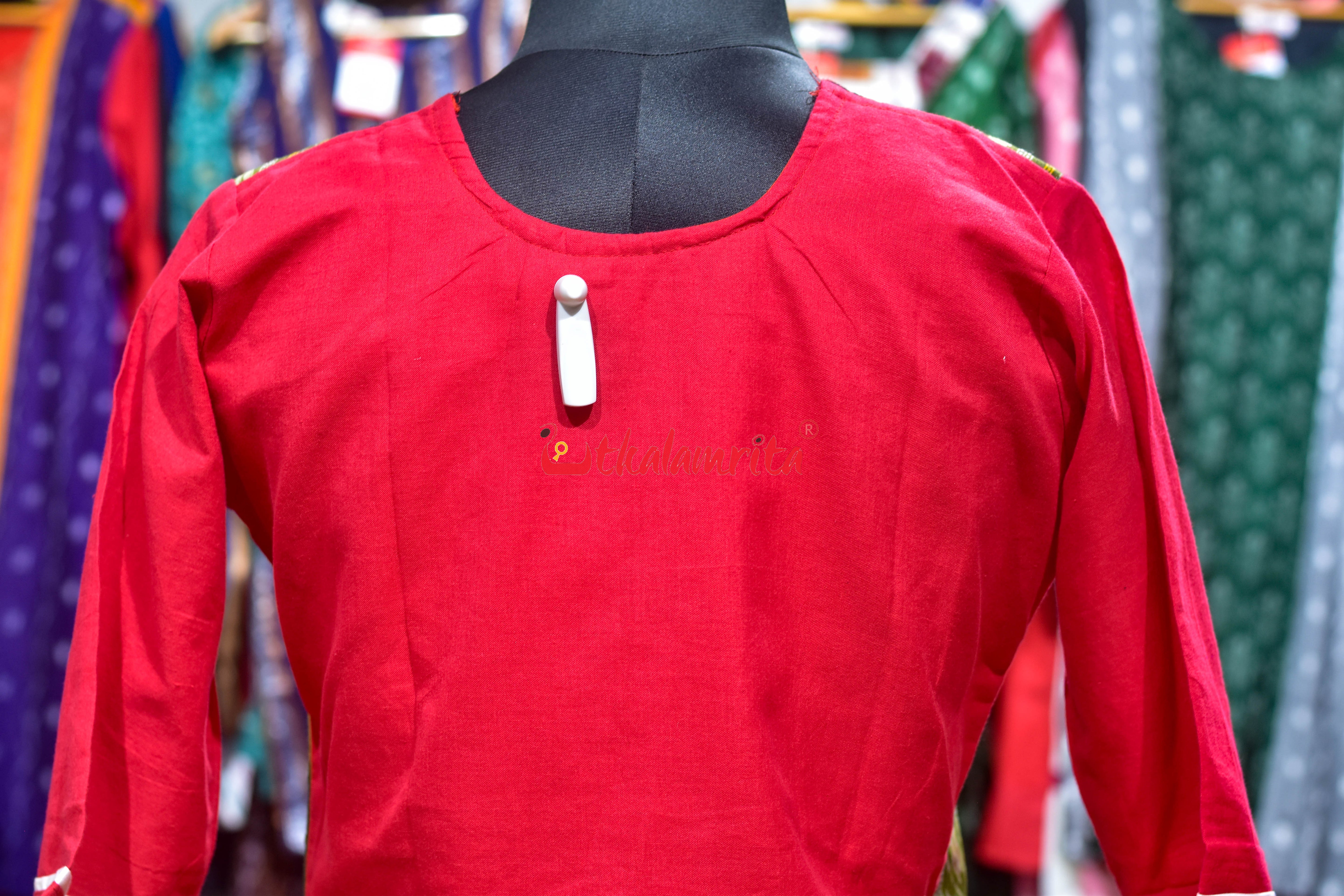 Red Green Ikat Ladies Kurti