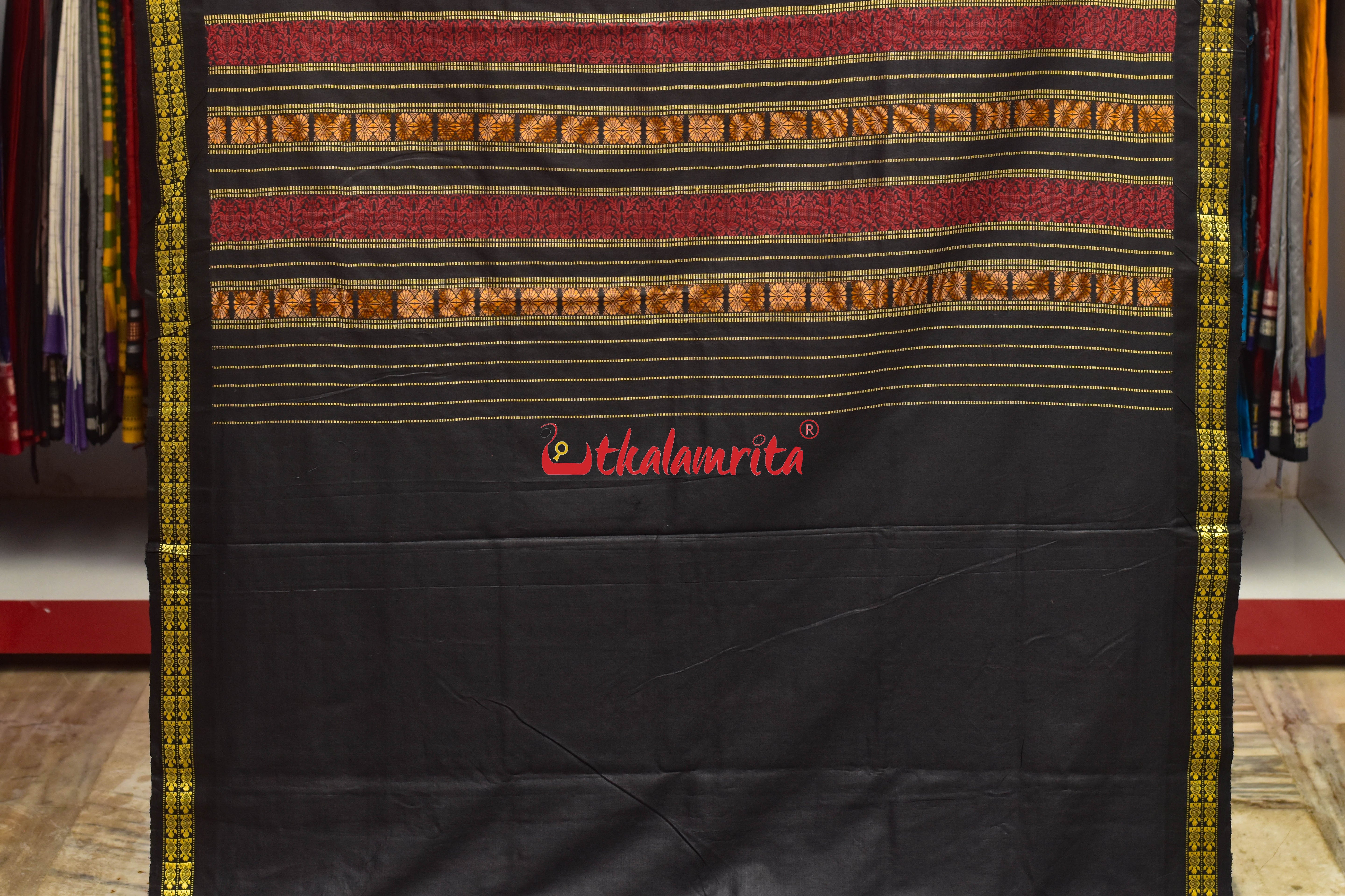 Red Black Tortoise Border Jaala Anchal Tussar Saree