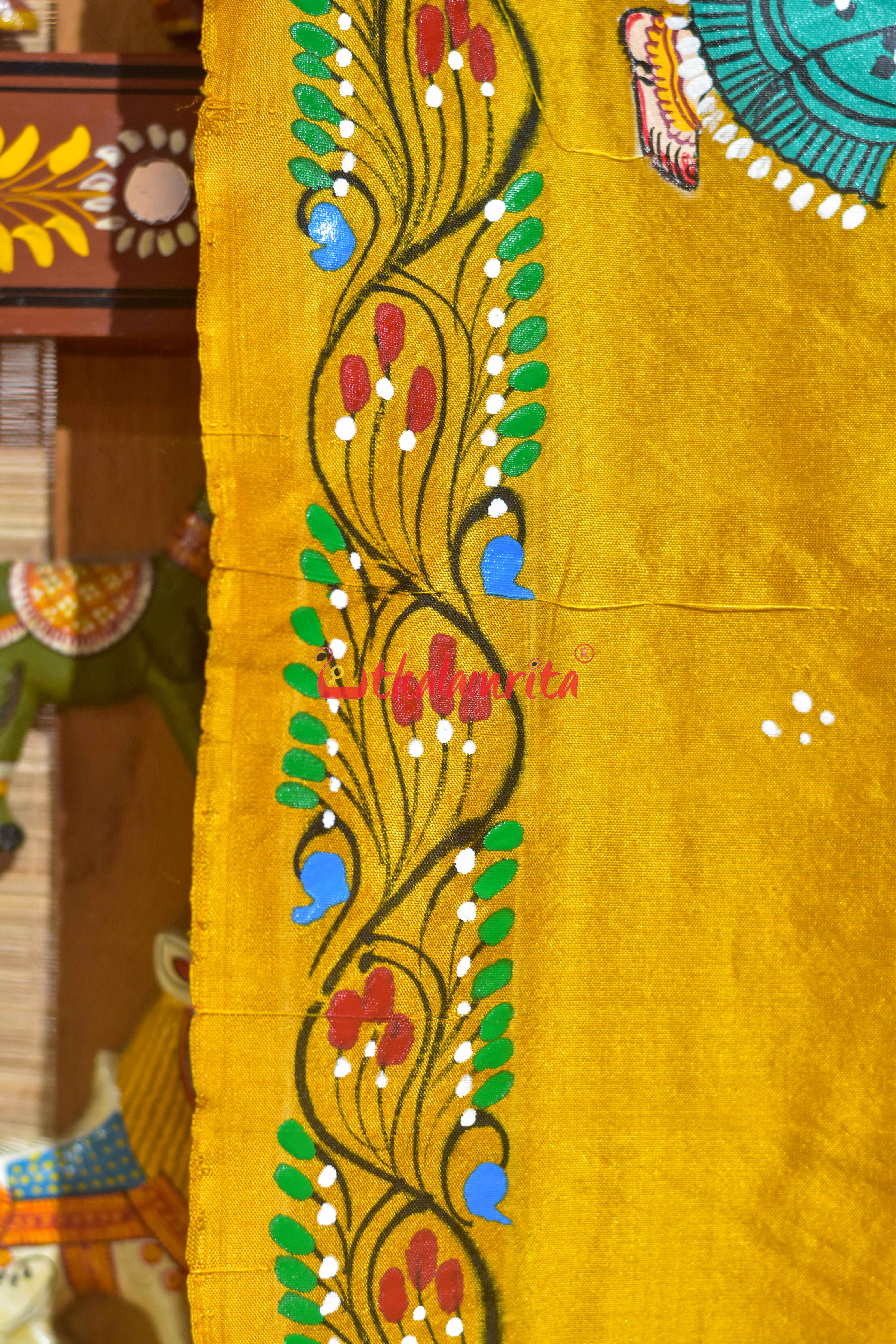 Golden Bahaghara Them Pattachitra Silk Saree