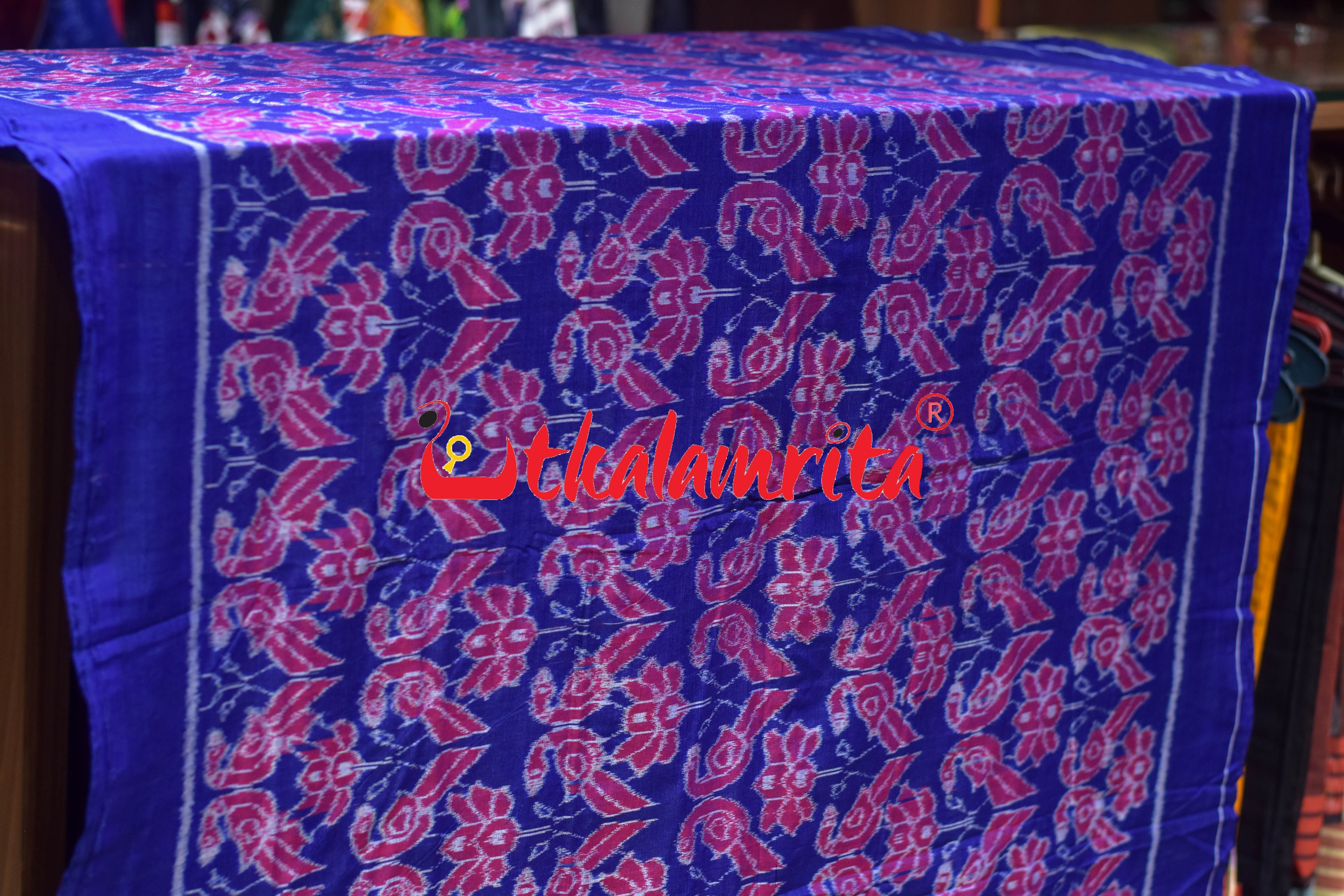 Blue Red Double Parrots Sambalpuri Cotton (Fabric)