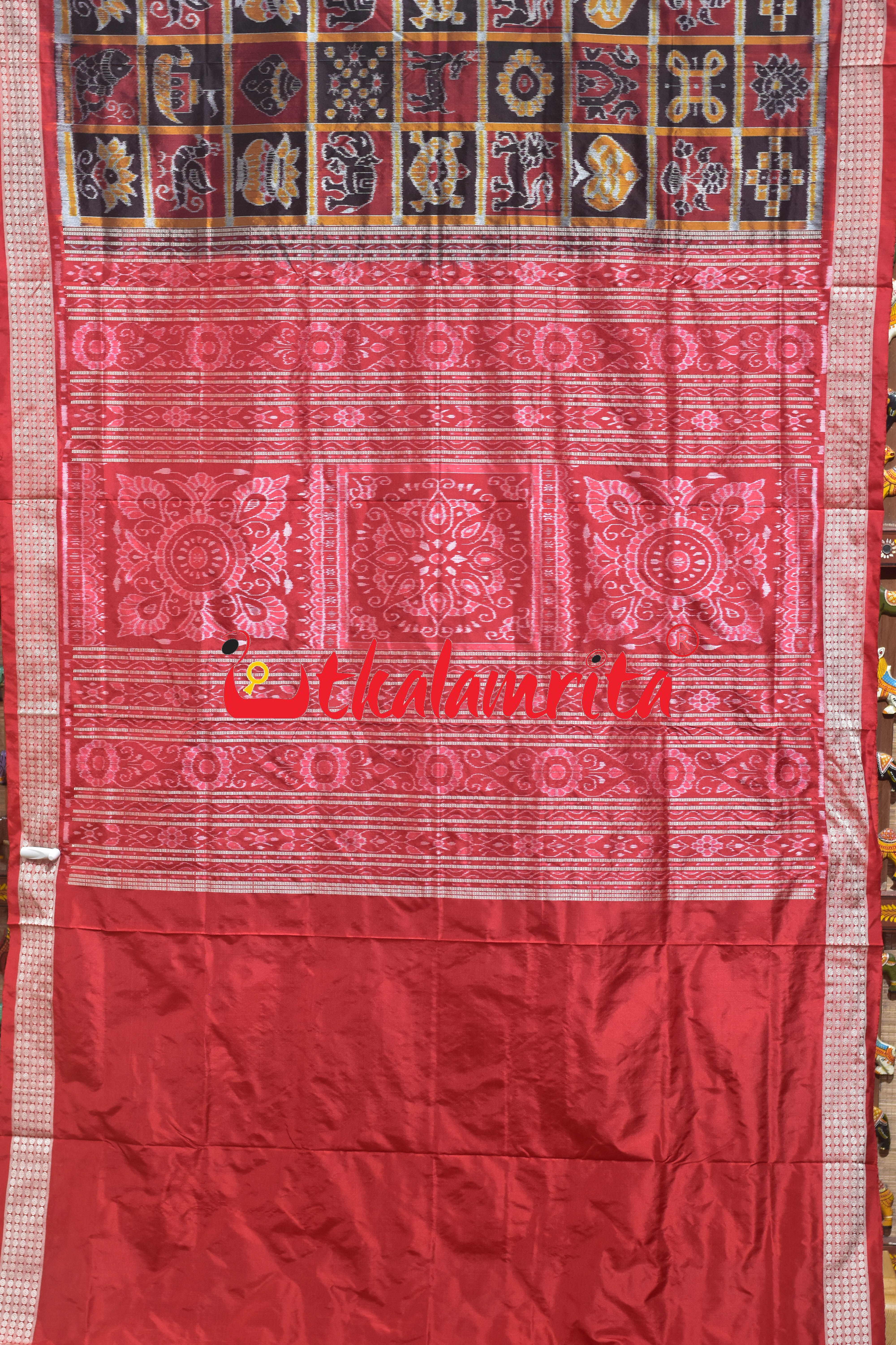 Coffee Maroon Red Dhadi Nabakothi Silk Saree