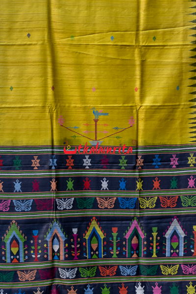 Dolabedi Foda Yellow Black Gopalpur Tussar Saree