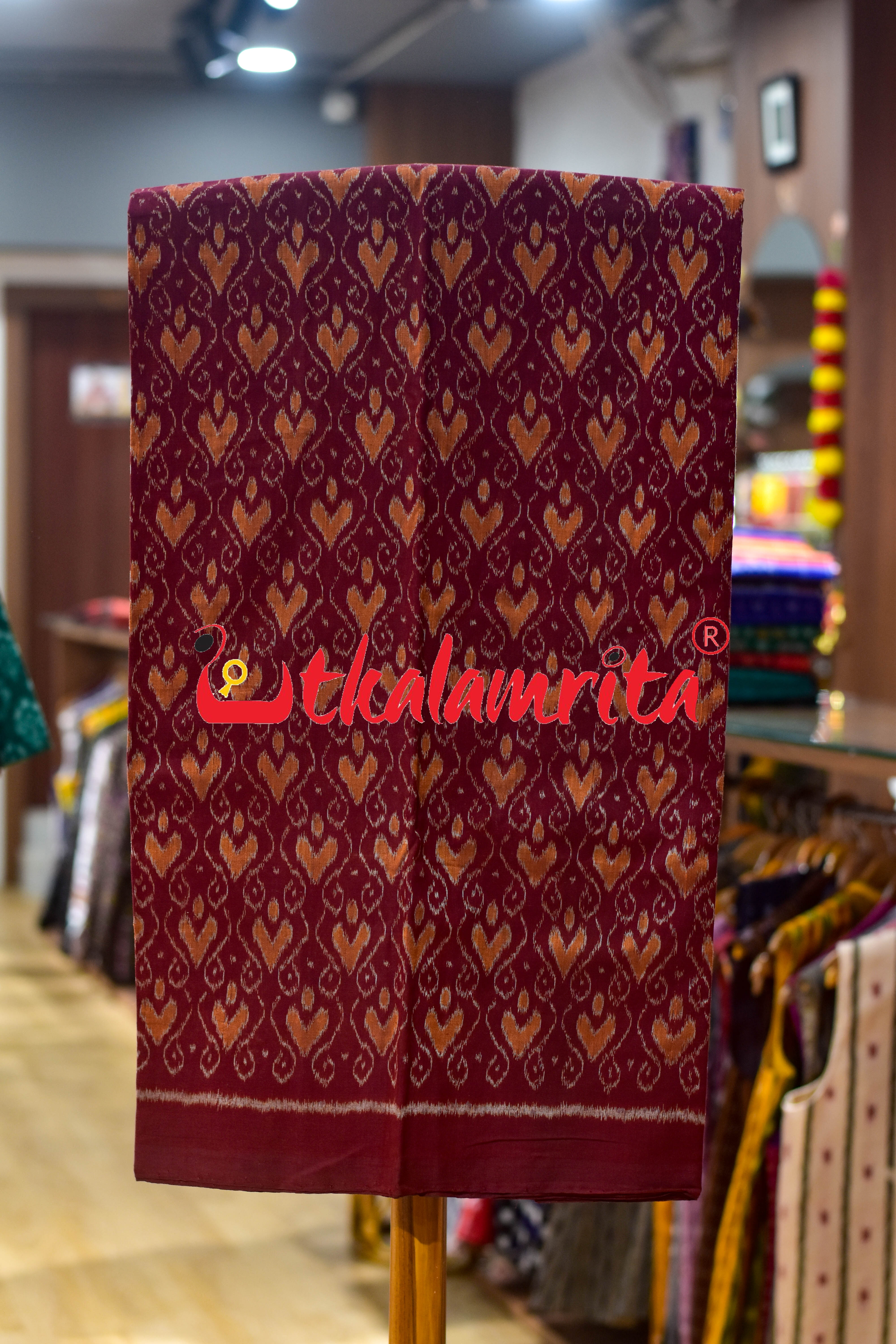 Maroon Mustard Heart Sambalpuri Cotton Dress Set