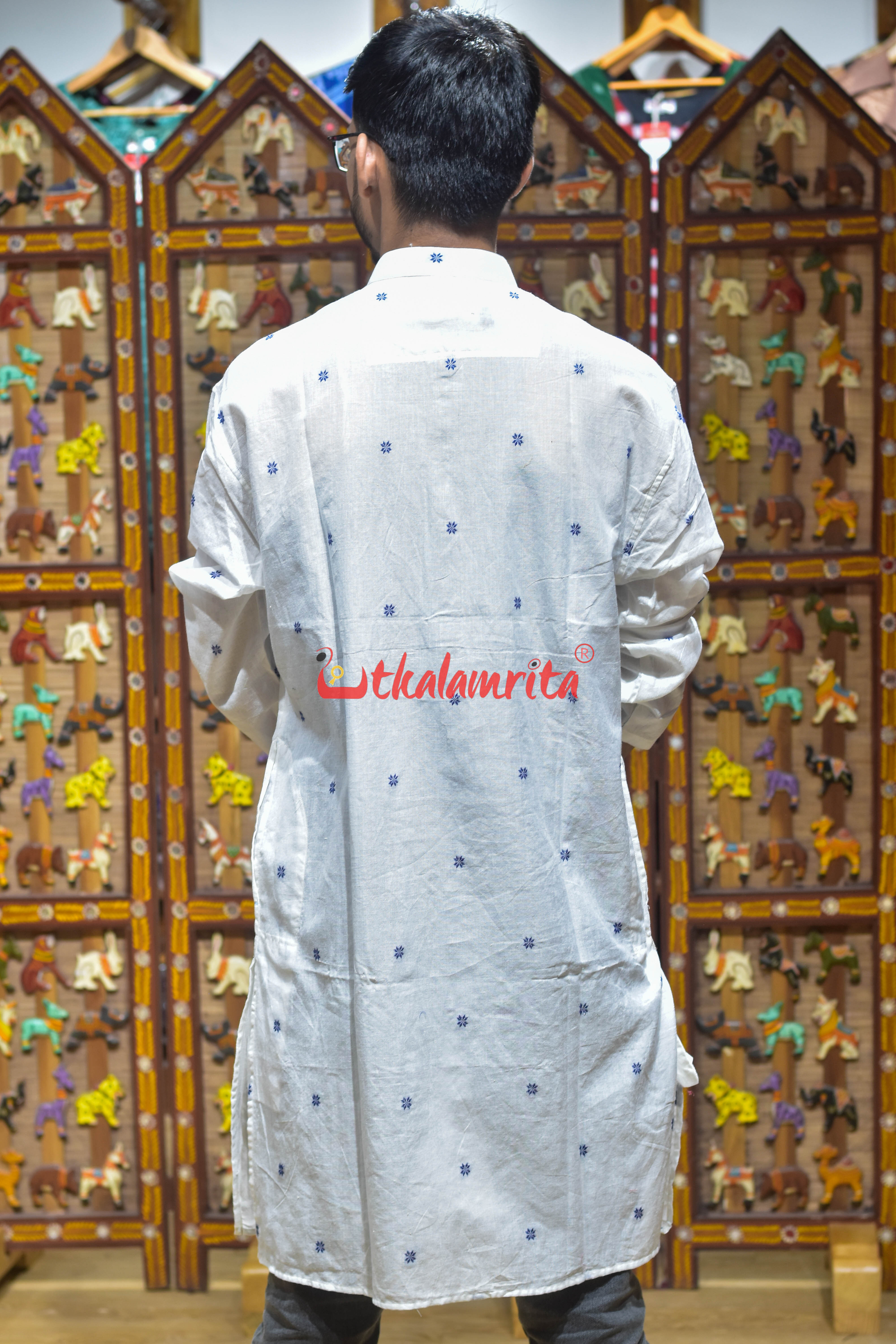 White Flower Buti (Men's Long Kurta)