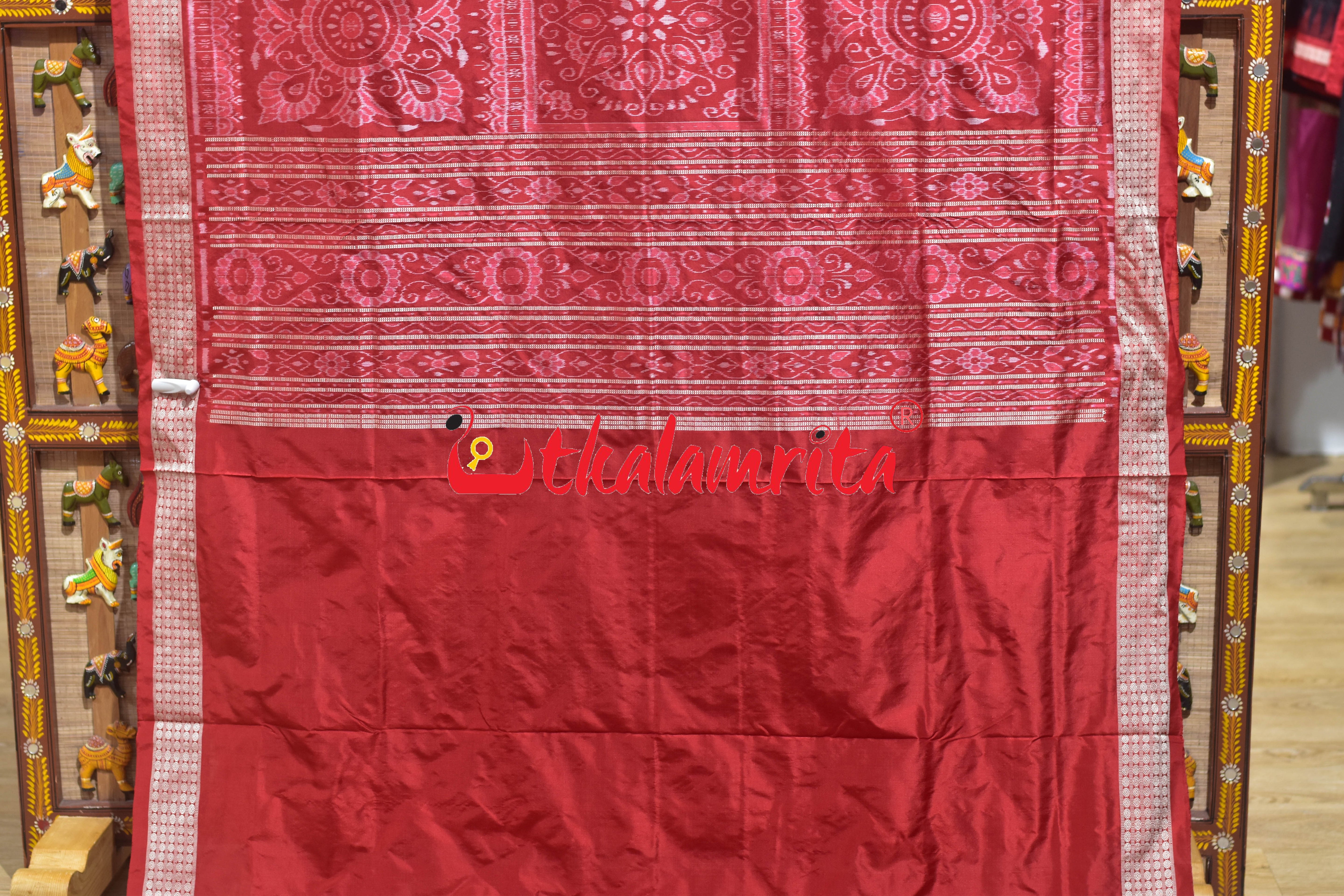 Coffee Maroon Red Dhadi Nabakothi Silk Saree