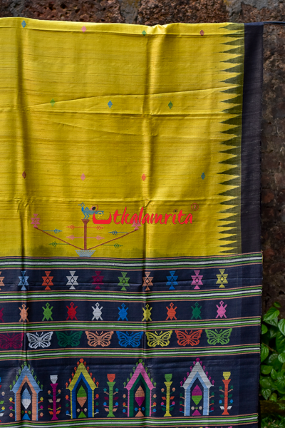 Dolabedi Foda Yellow Black Gopalpur Tussar Saree