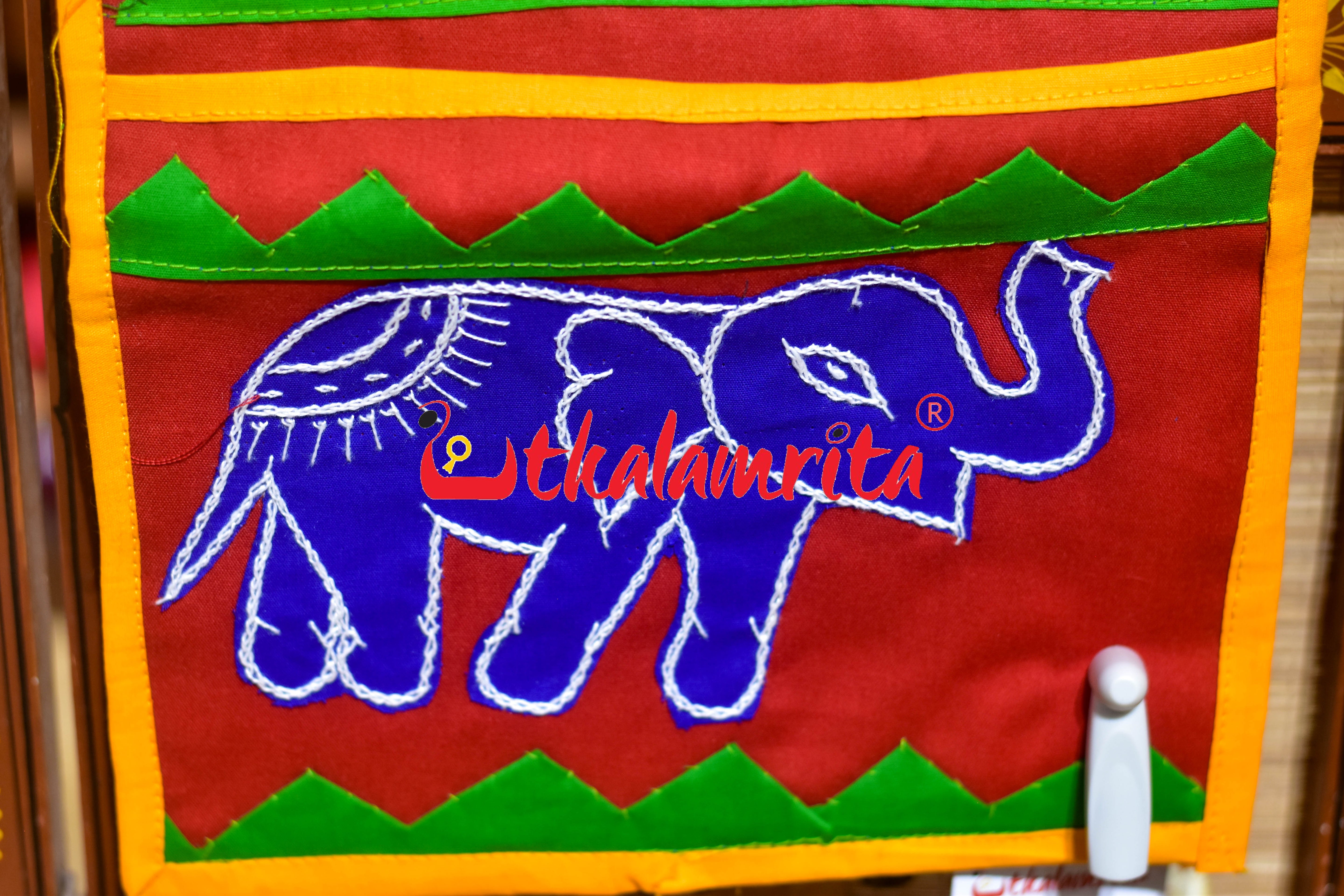 Red Blue Triple Elephant Pipli Applique Letter Box