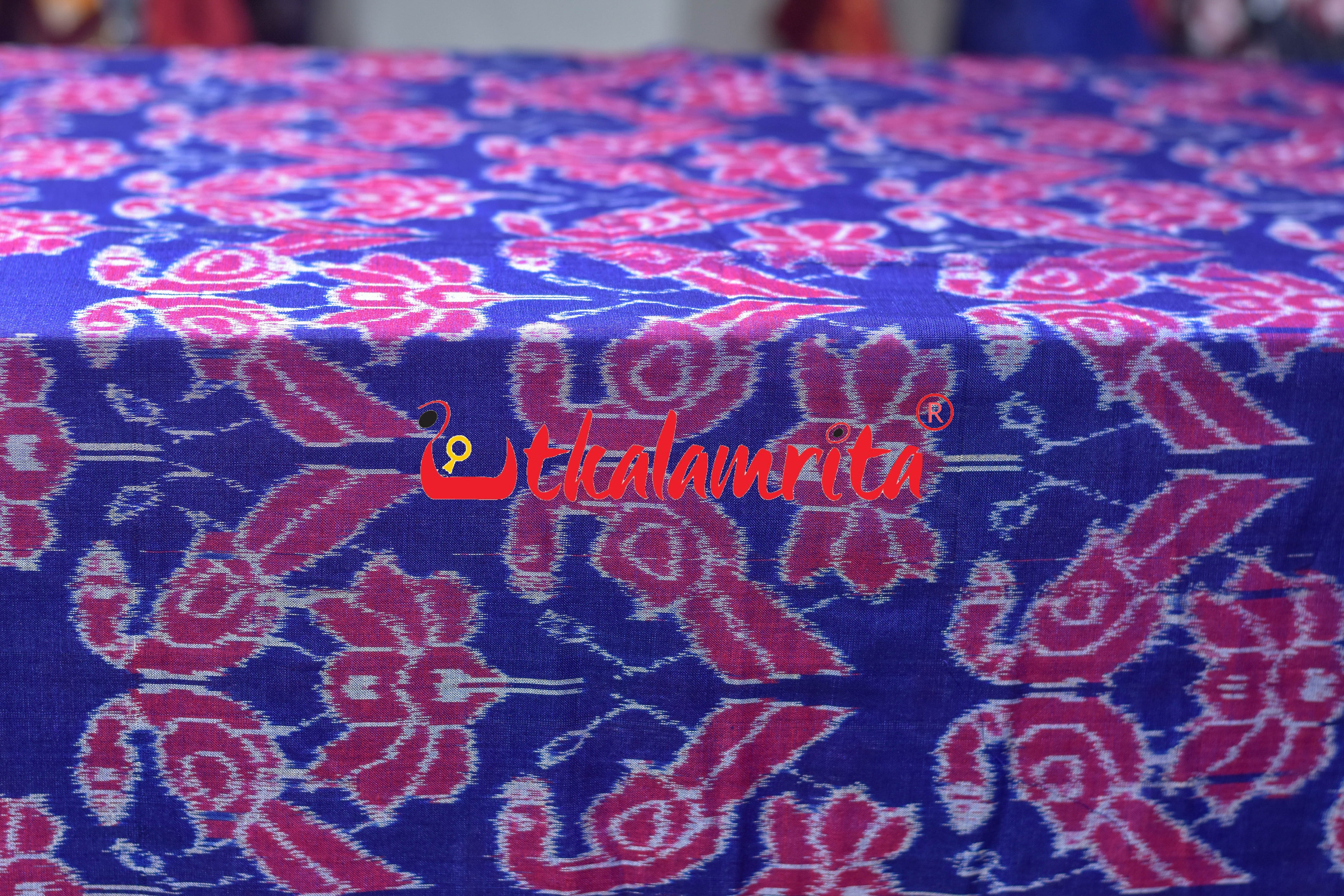 Blue Red Double Parrots Sambalpuri Cotton (Fabric)