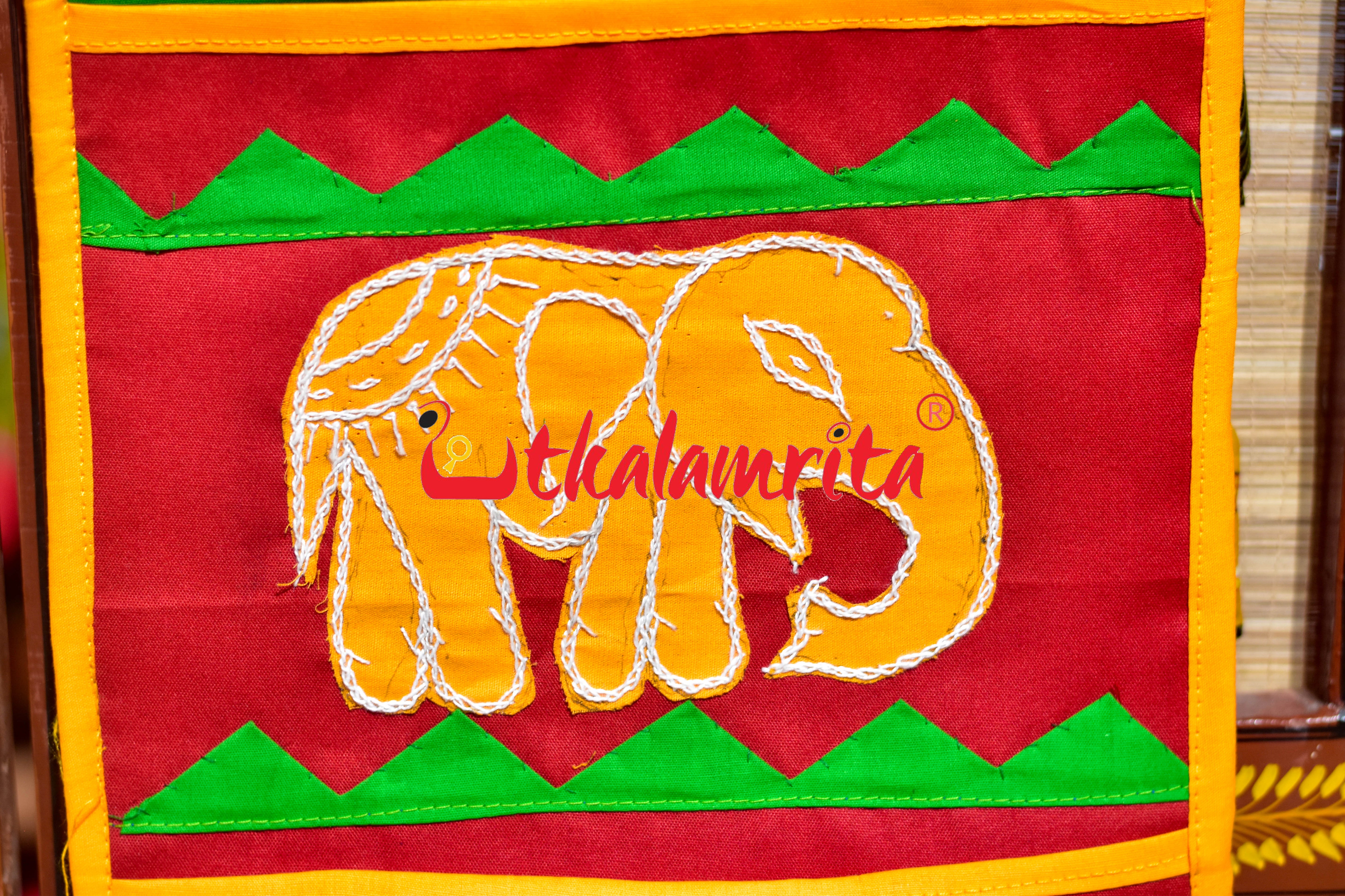 Red Blue Triple Elephant Pipli Applique Letter Box