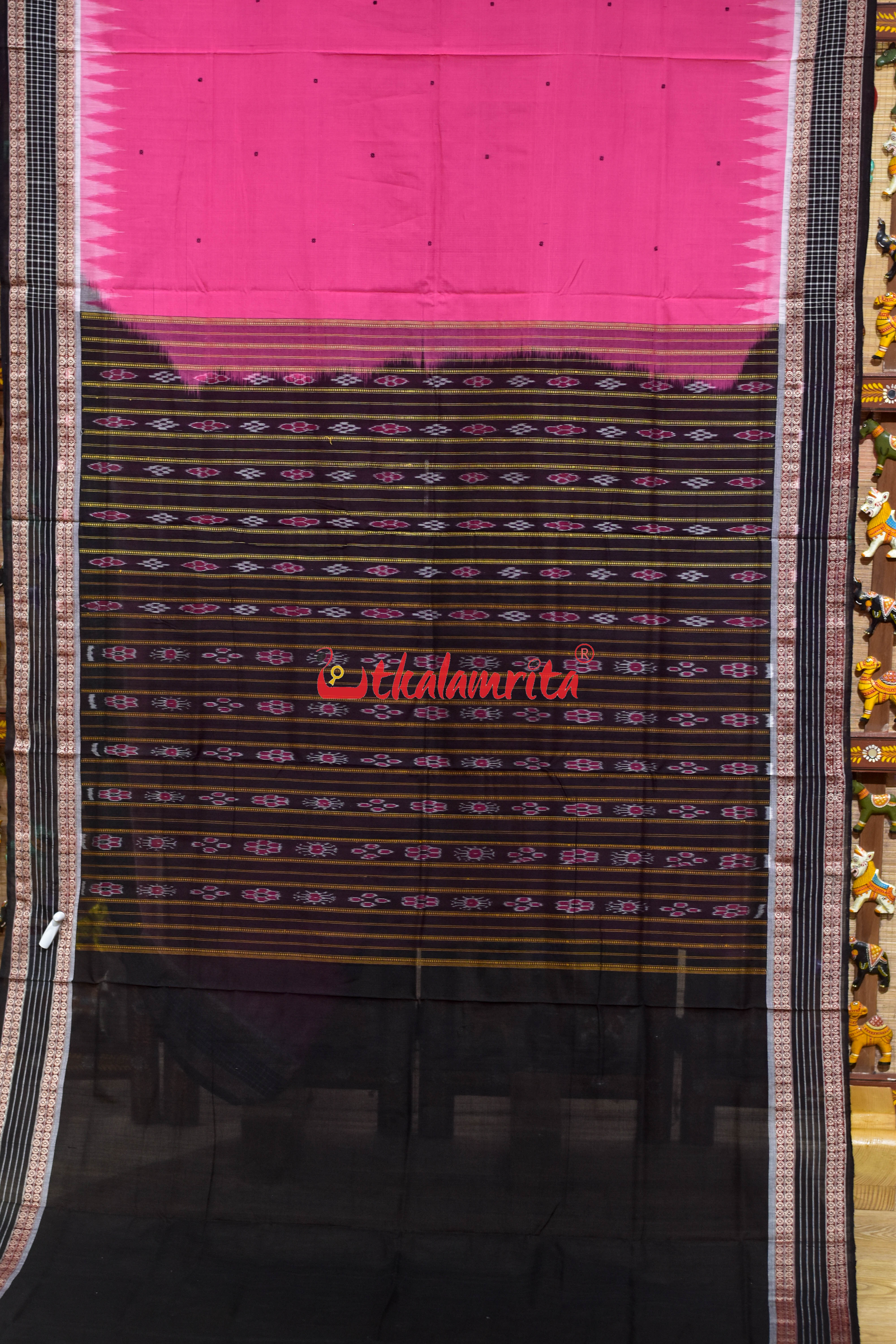 Pink with Checks Border Sambalpuri Cotton Saree