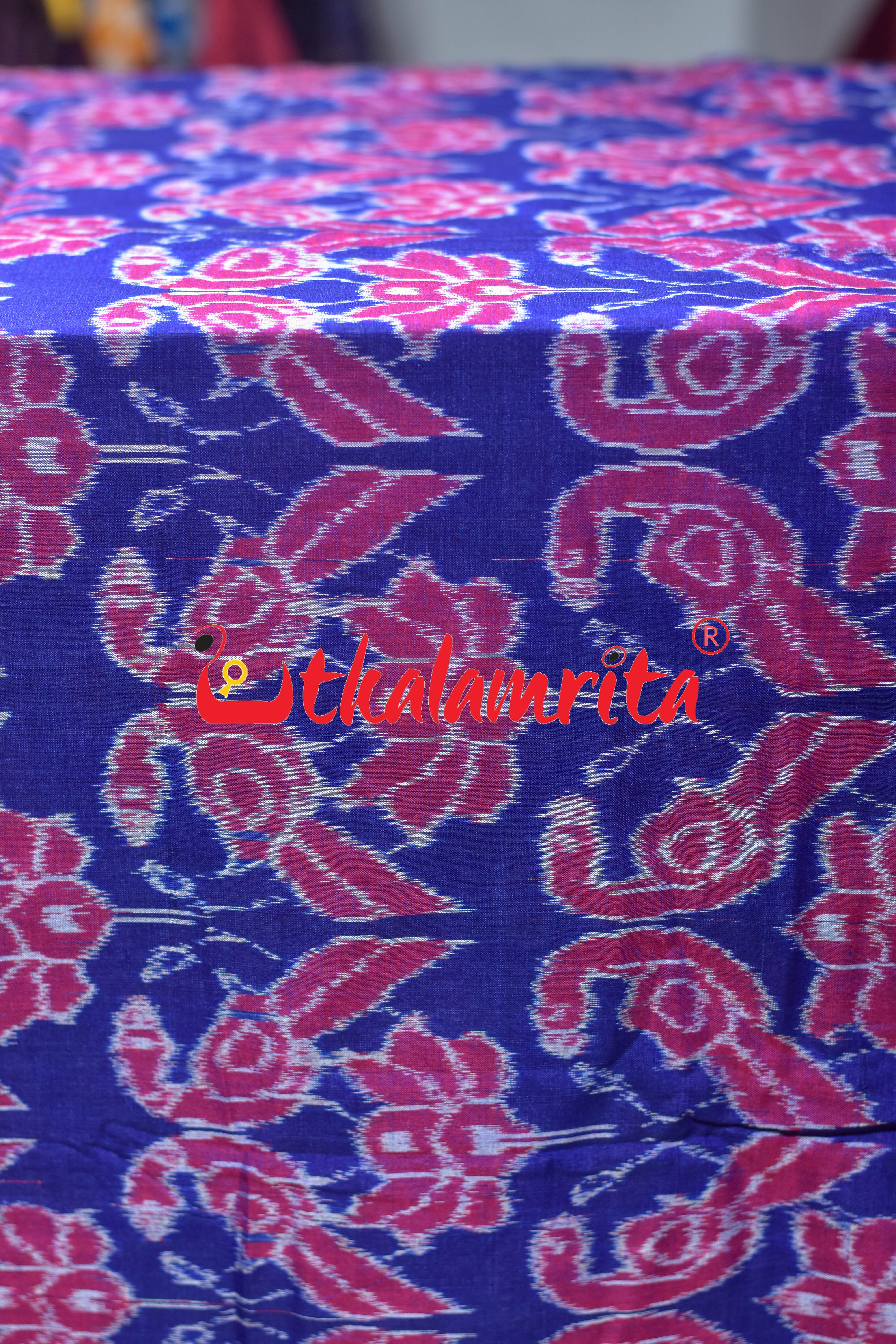 Blue Red Double Parrots Sambalpuri Cotton (Fabric)