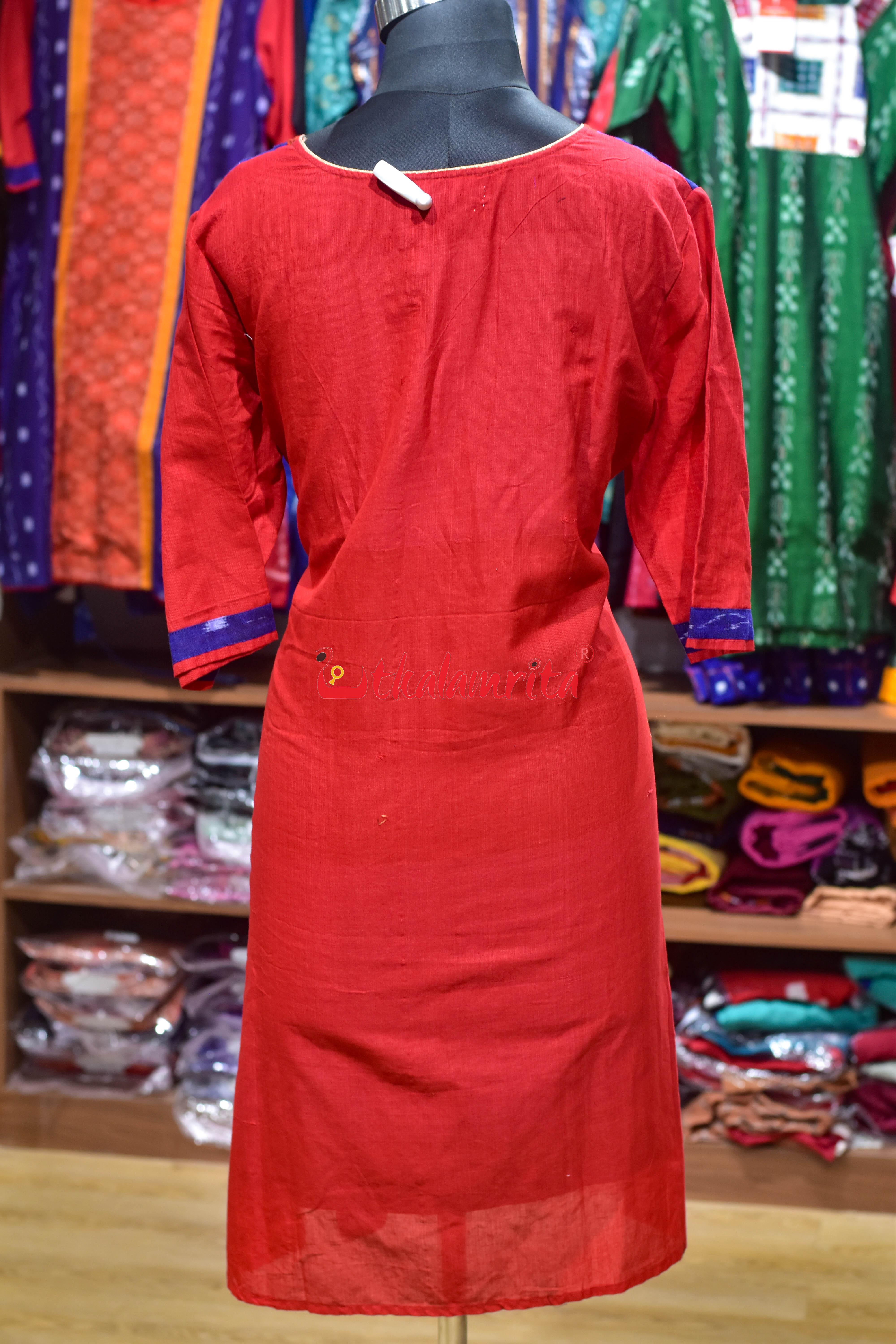 Red Blue Orissa Ikat Ladies Kurti