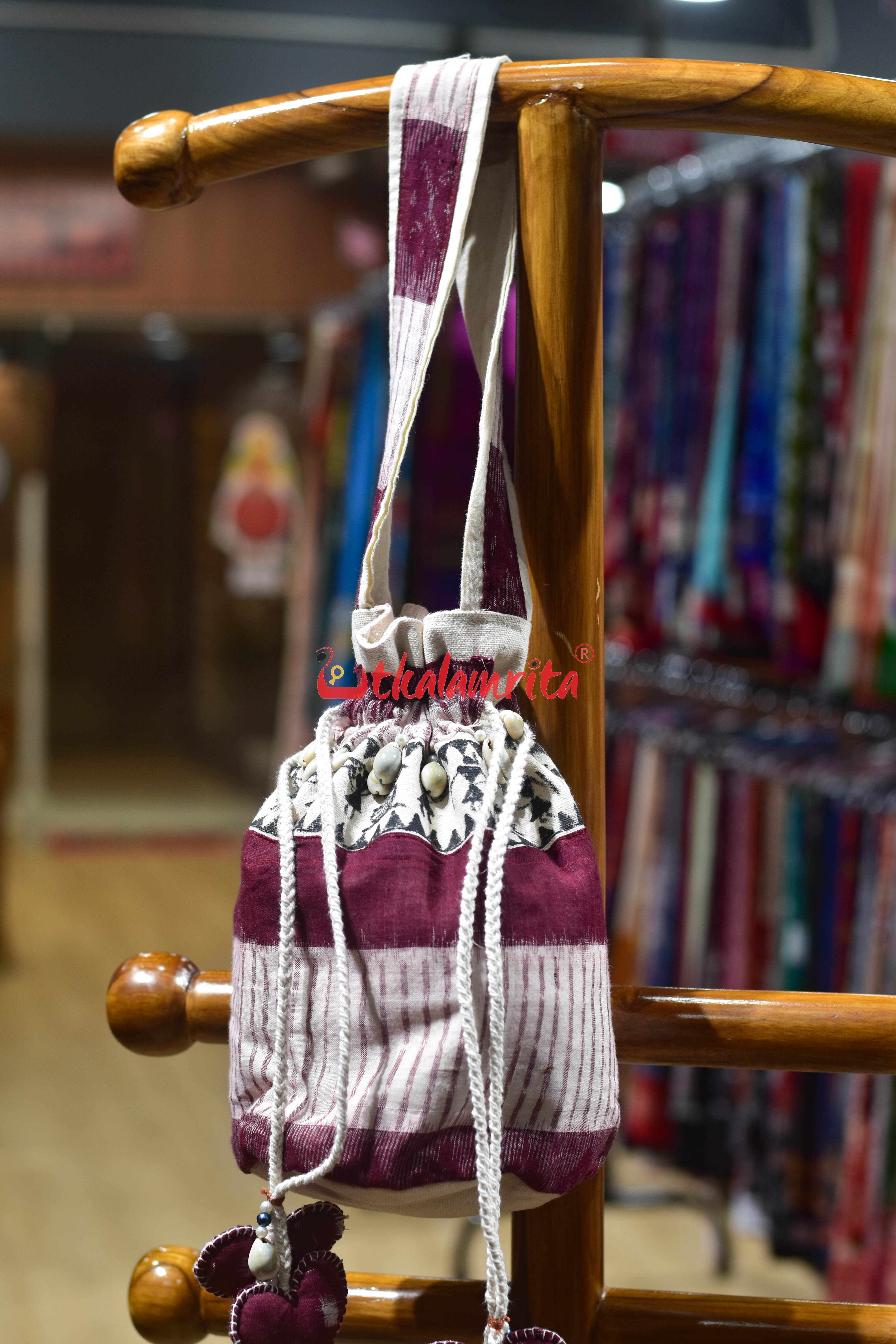 Maroon White Stripes with Tribals Potli Bag