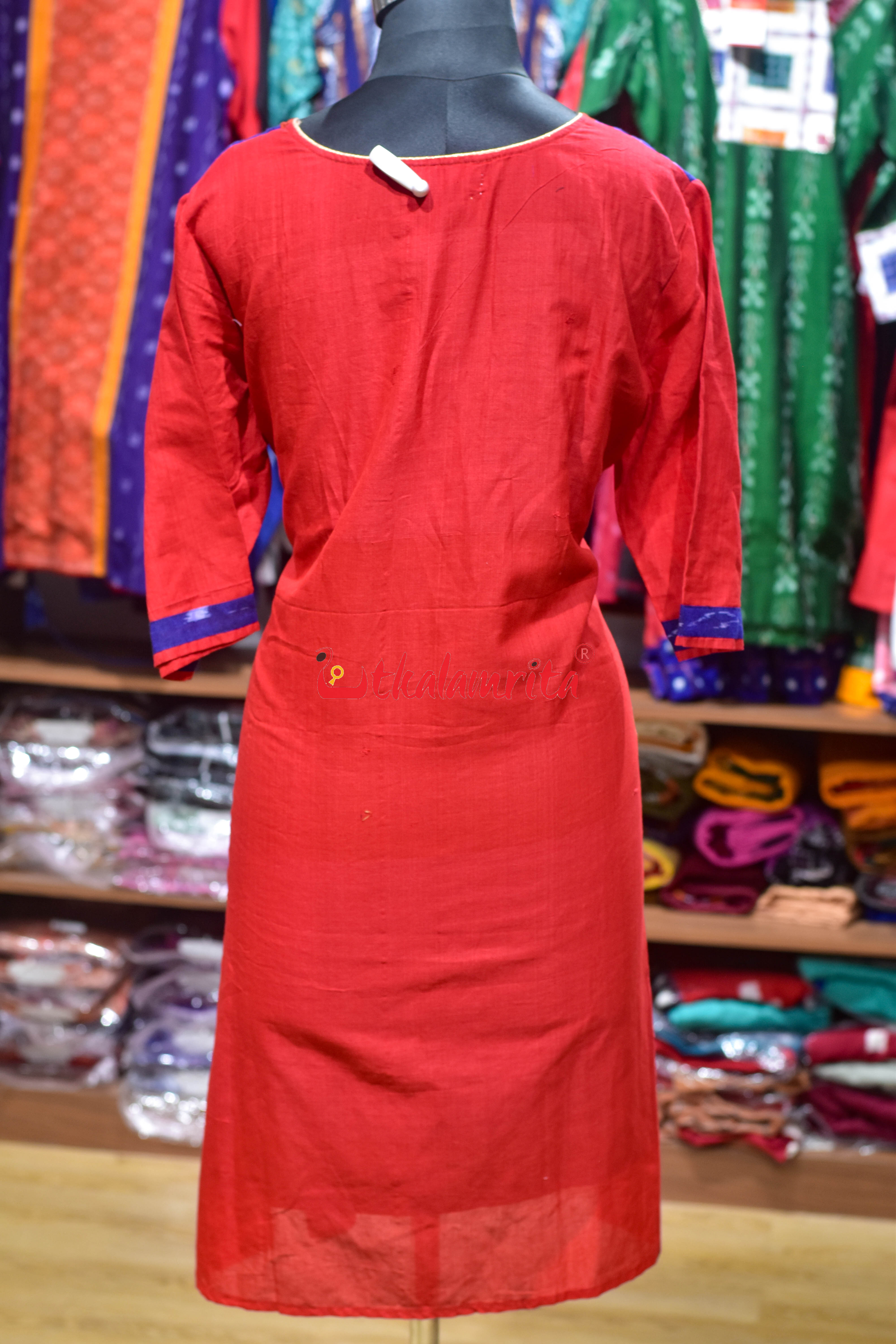 Red Blue Orissa Ikat Ladies Kurti