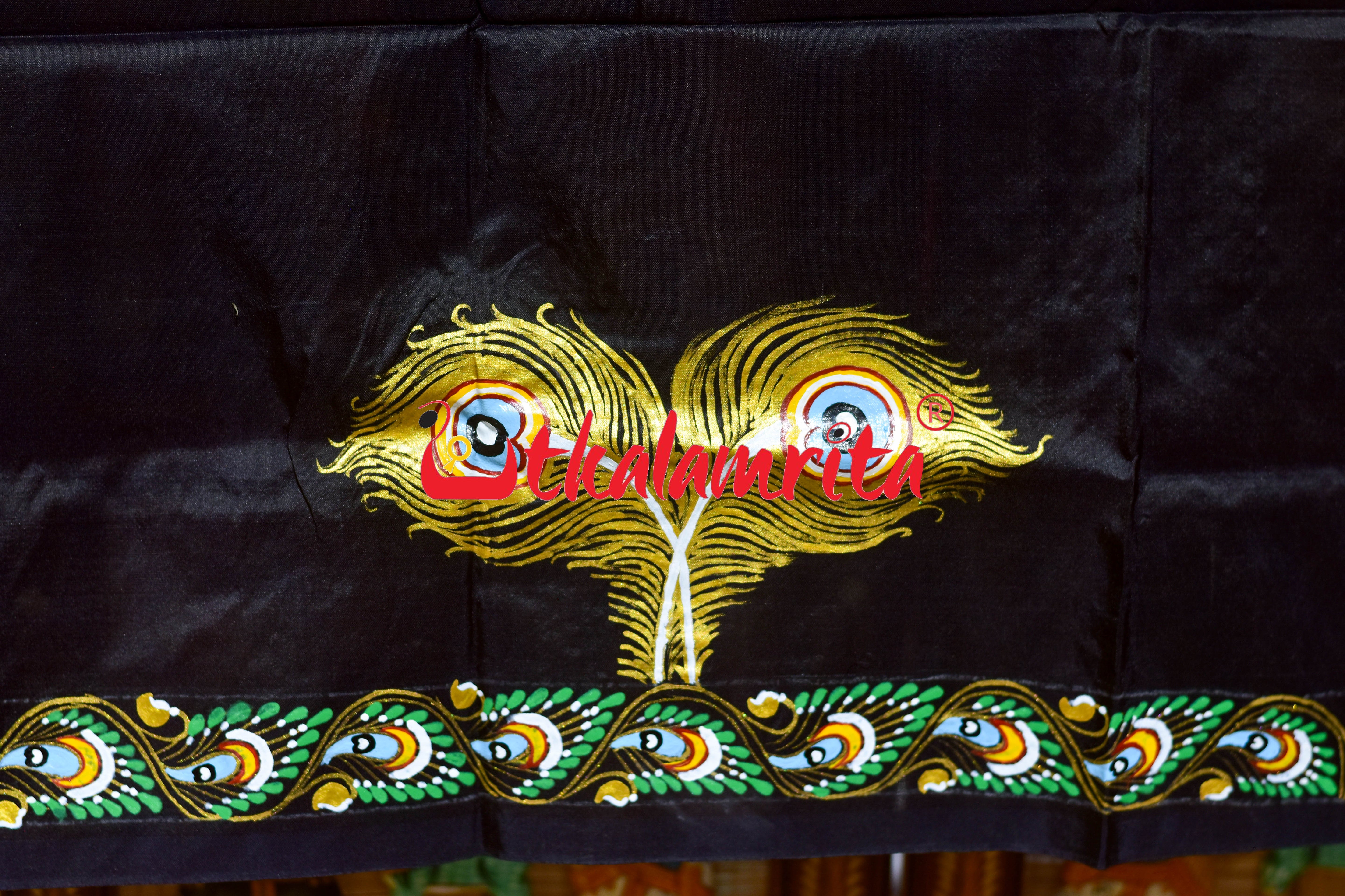 Black Plain Krushna Representation Pattachitra Silk Saree