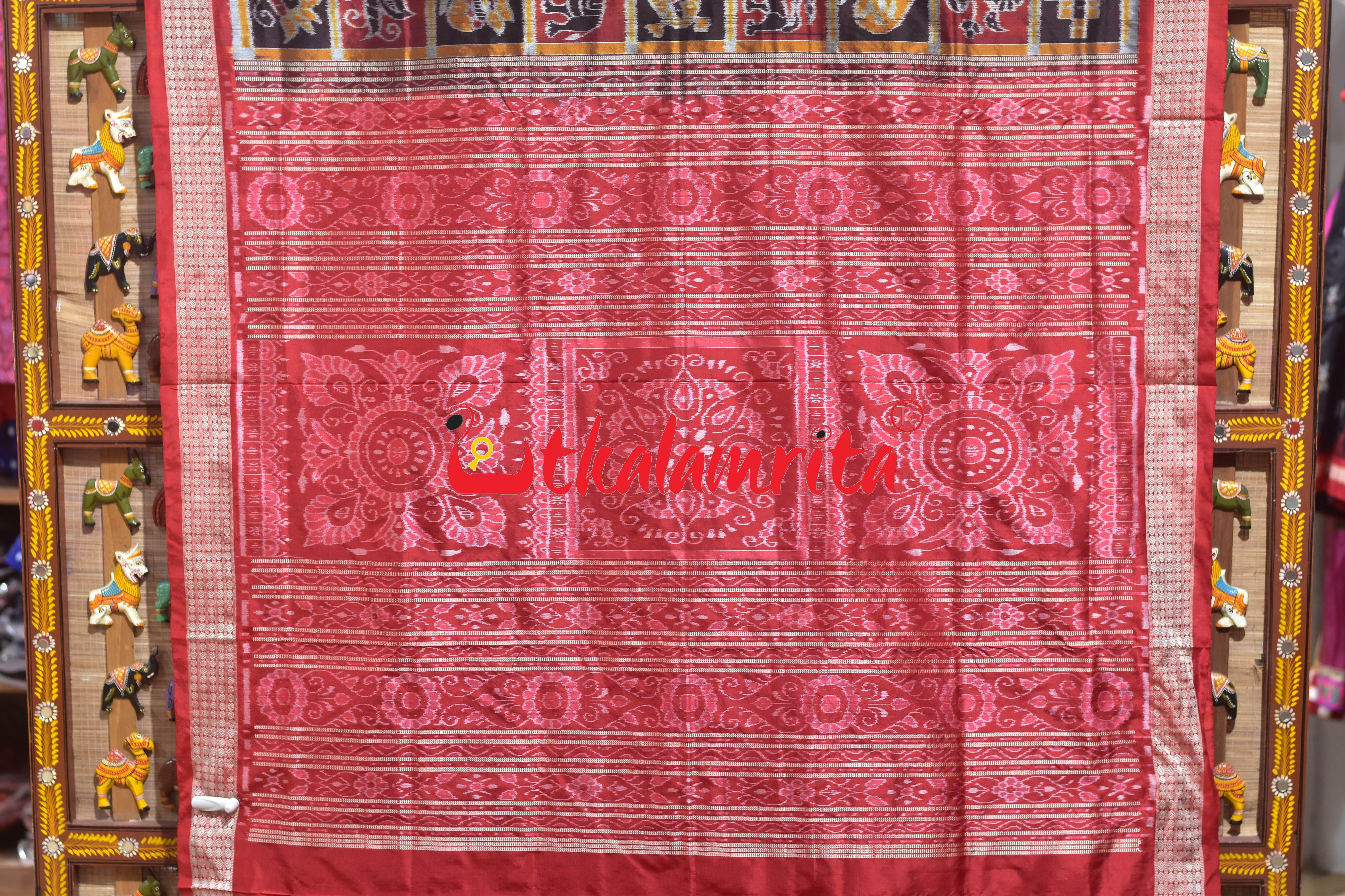 Coffee Maroon Red Dhadi Nabakothi Silk Saree