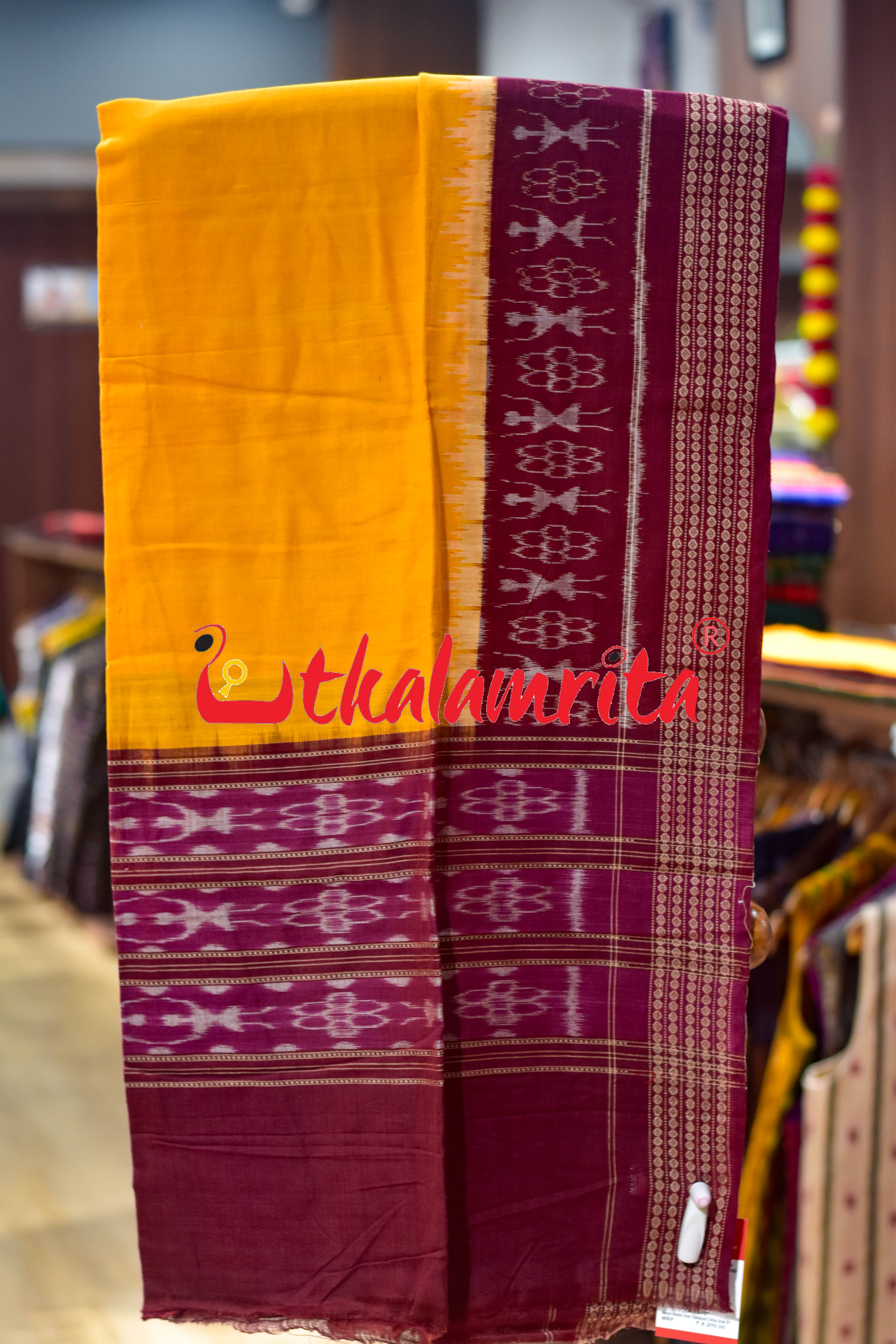 Maroon Mustard Heart Sambalpuri Cotton Dress Set