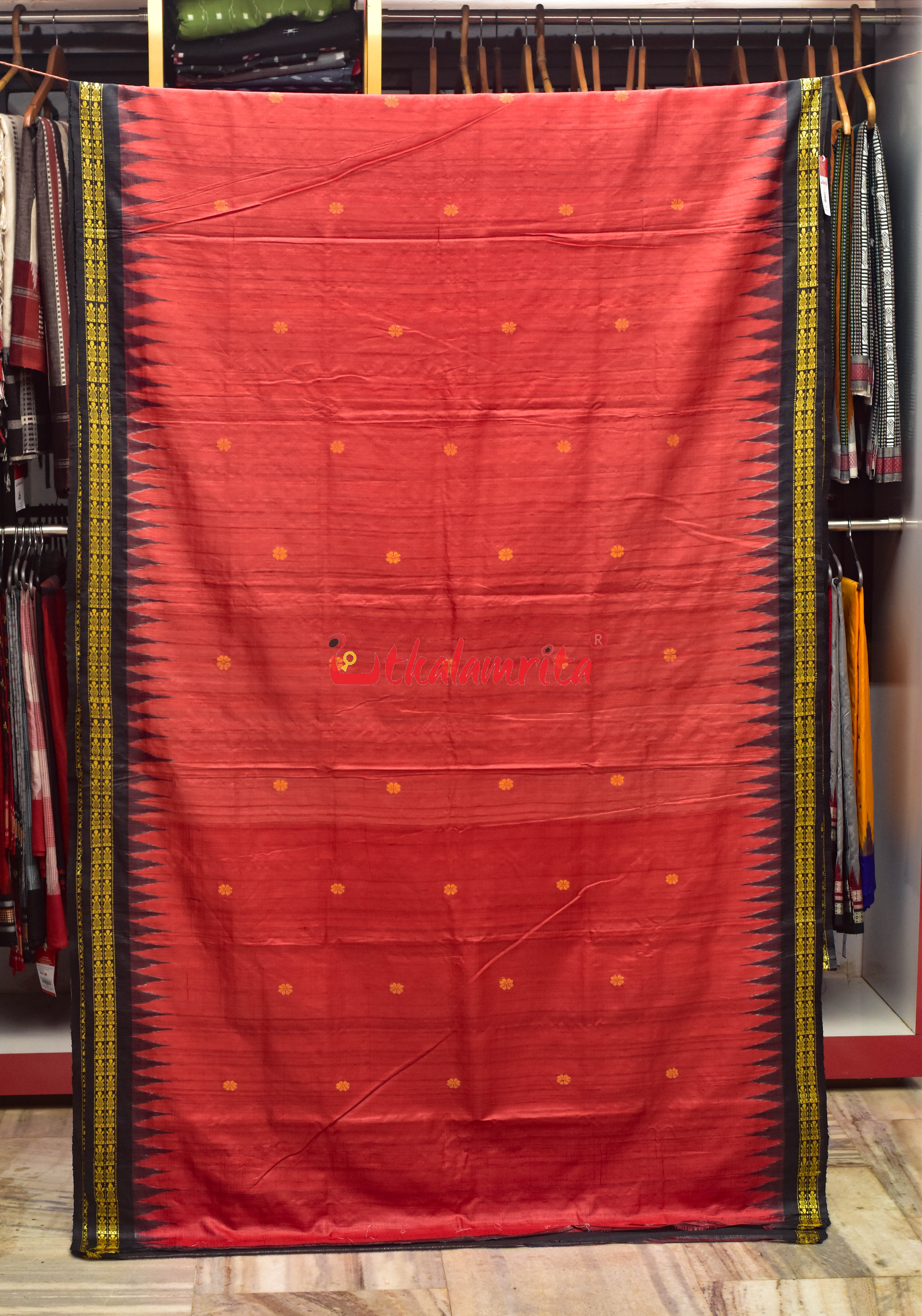 Red Black Tortoise Border Jaala Anchal Tussar Saree