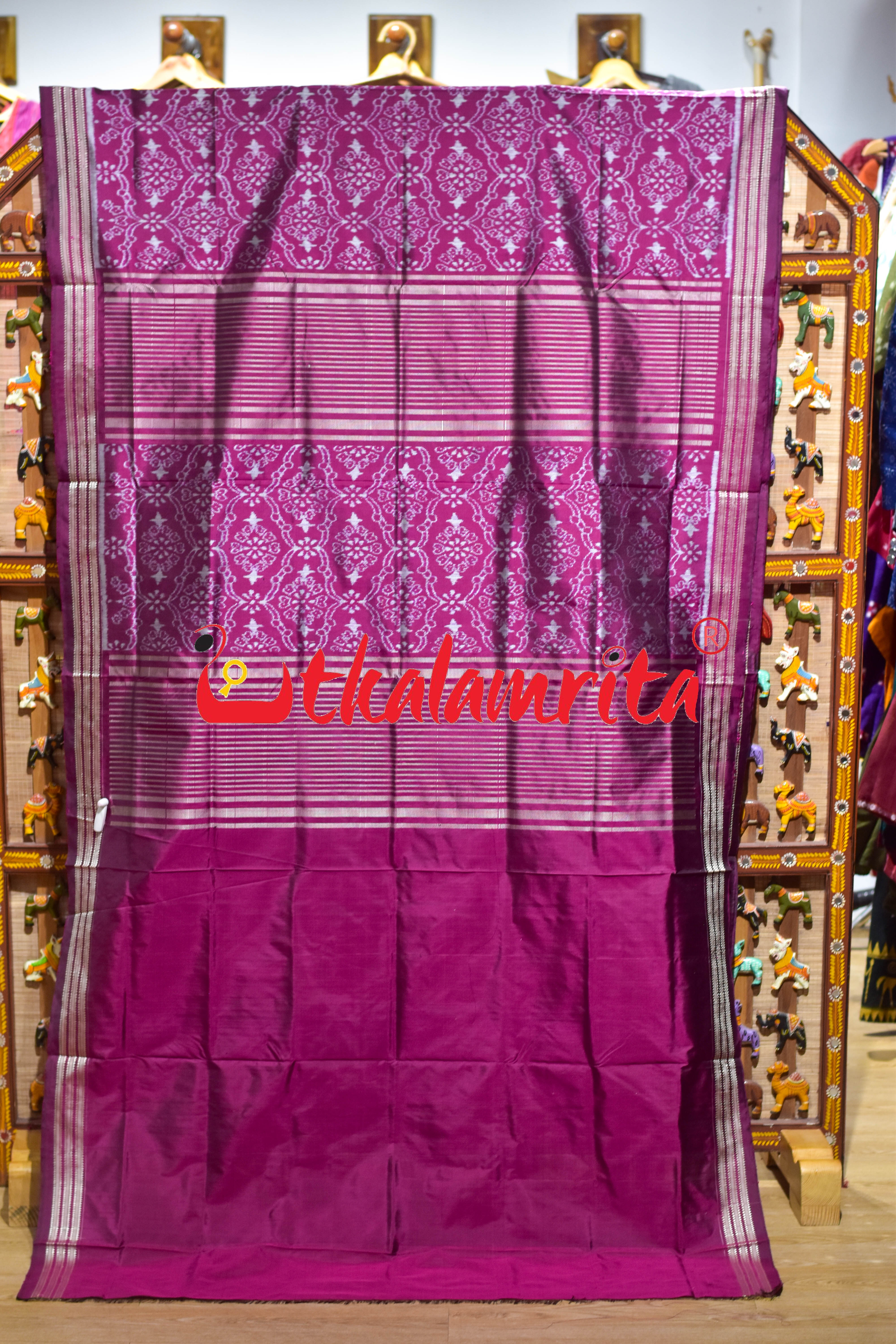 Purple Body Flower Sambalpuri Silk Saree