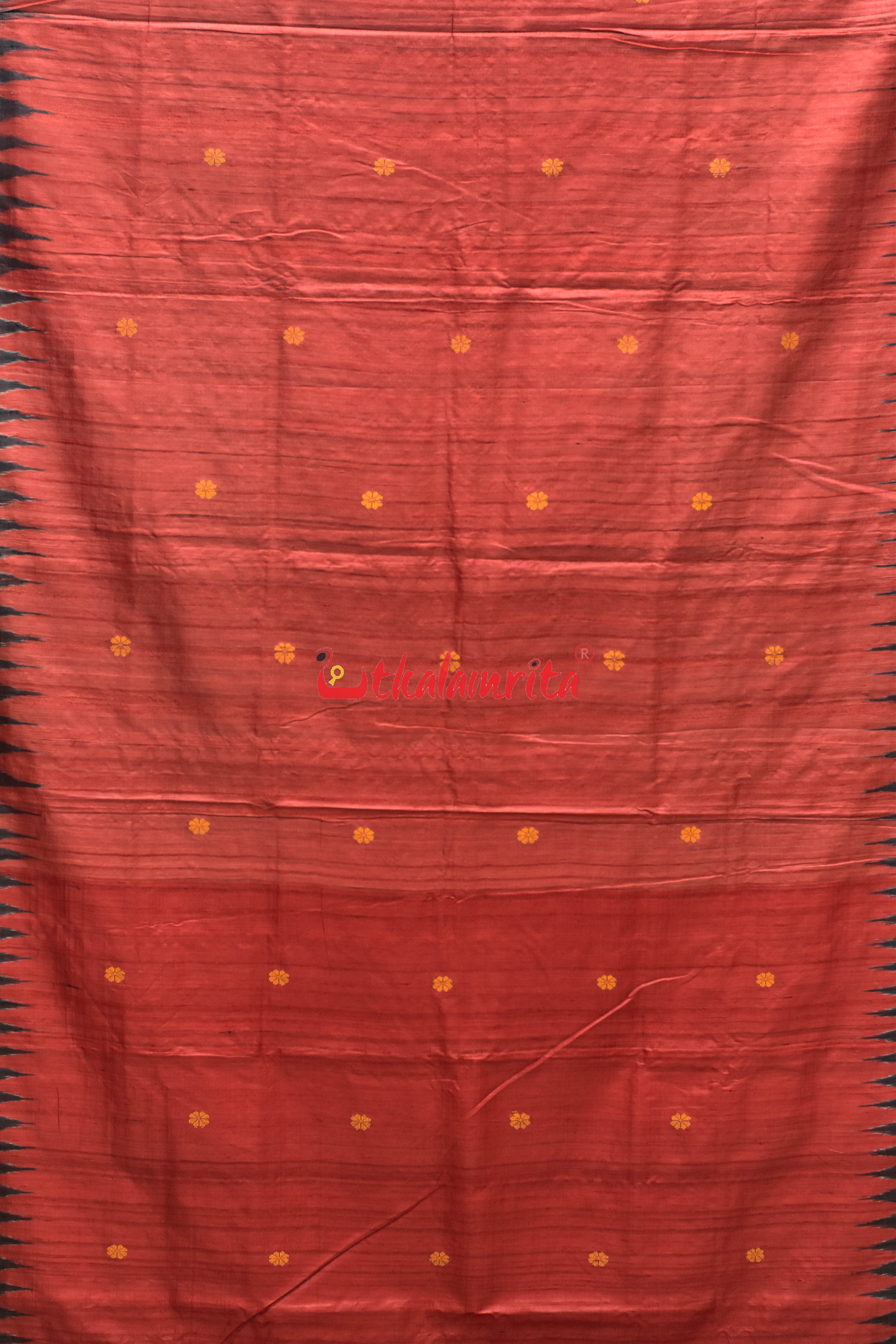 Red Black Tortoise Border Jaala Anchal Tussar Saree