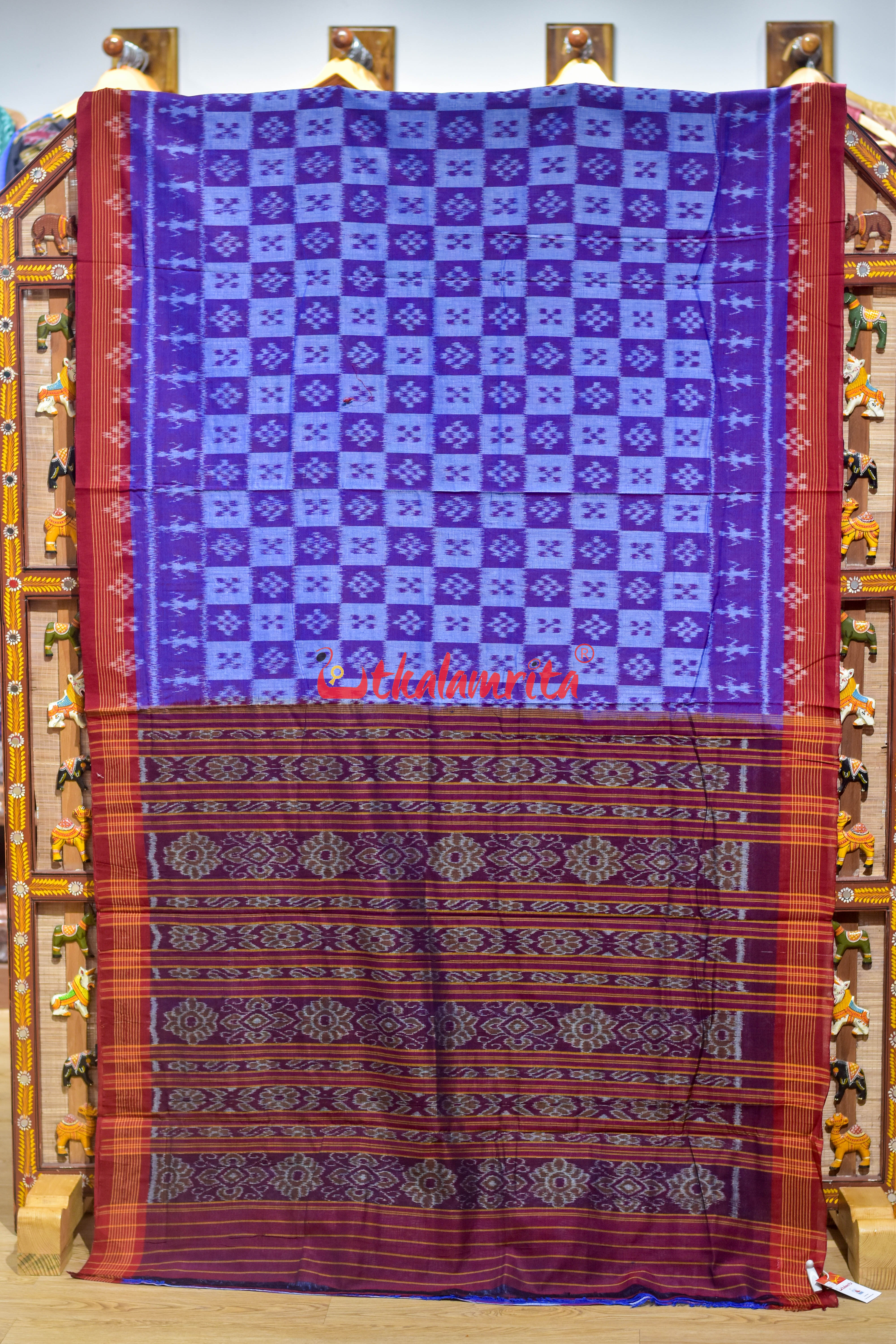 Teal Blue Body Pasapali Khandua Cotton Saree