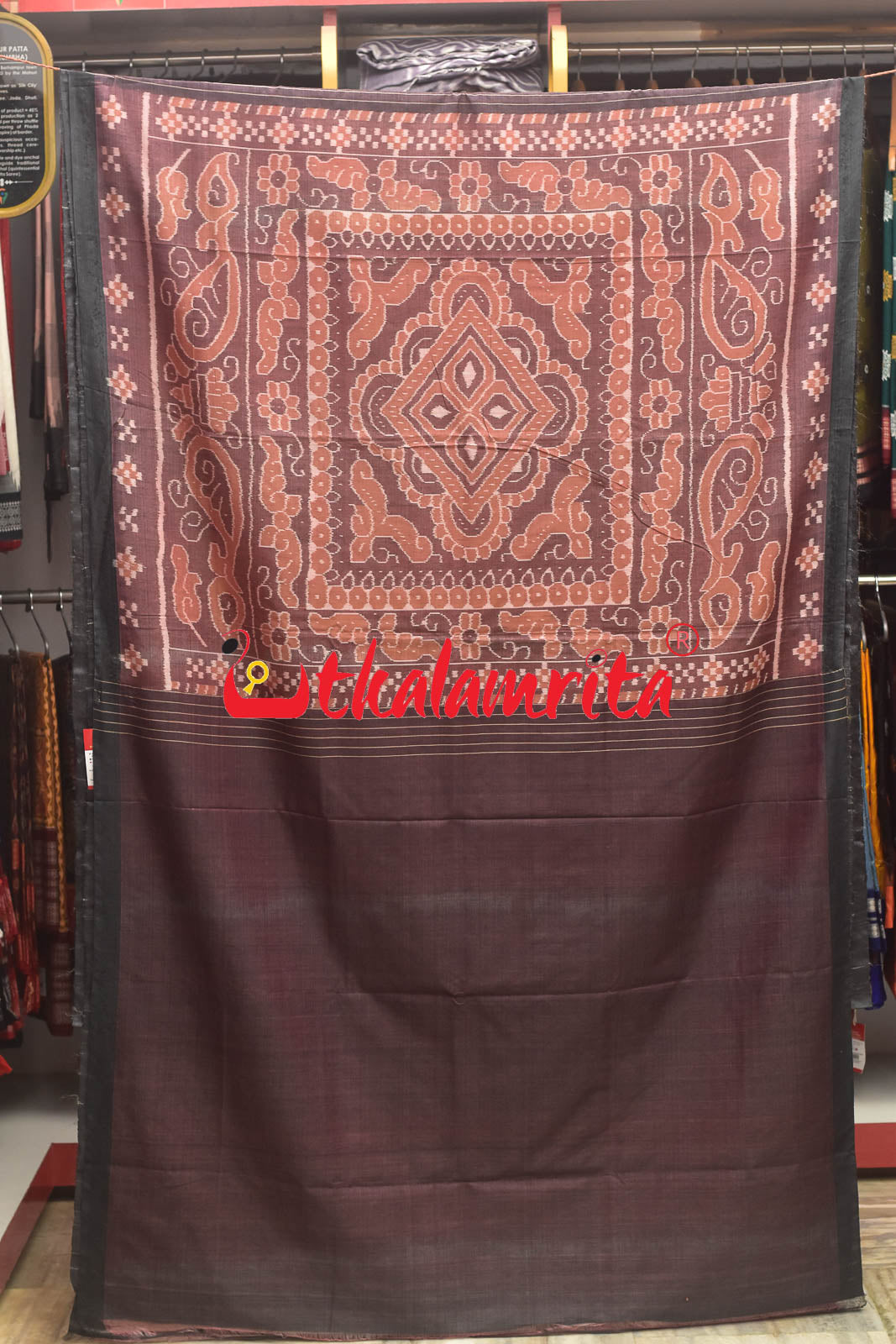 Peach Black Fine Gopalpur Tussar Saree