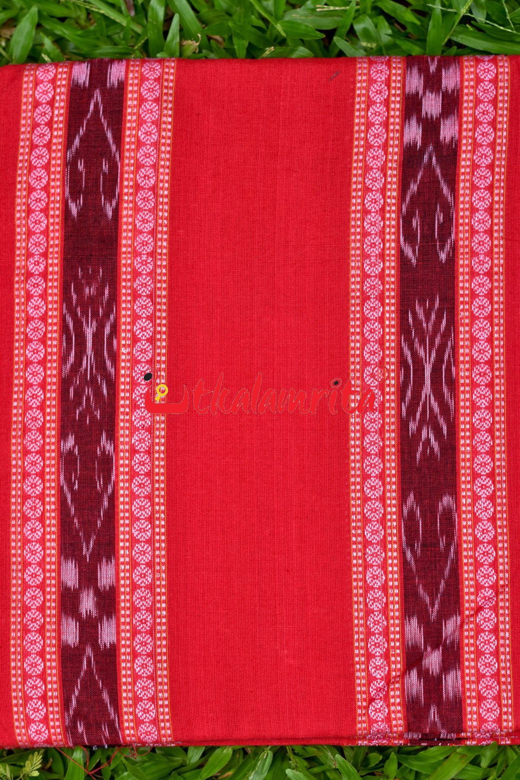 Red with Lines Ikat Border (Fabric)