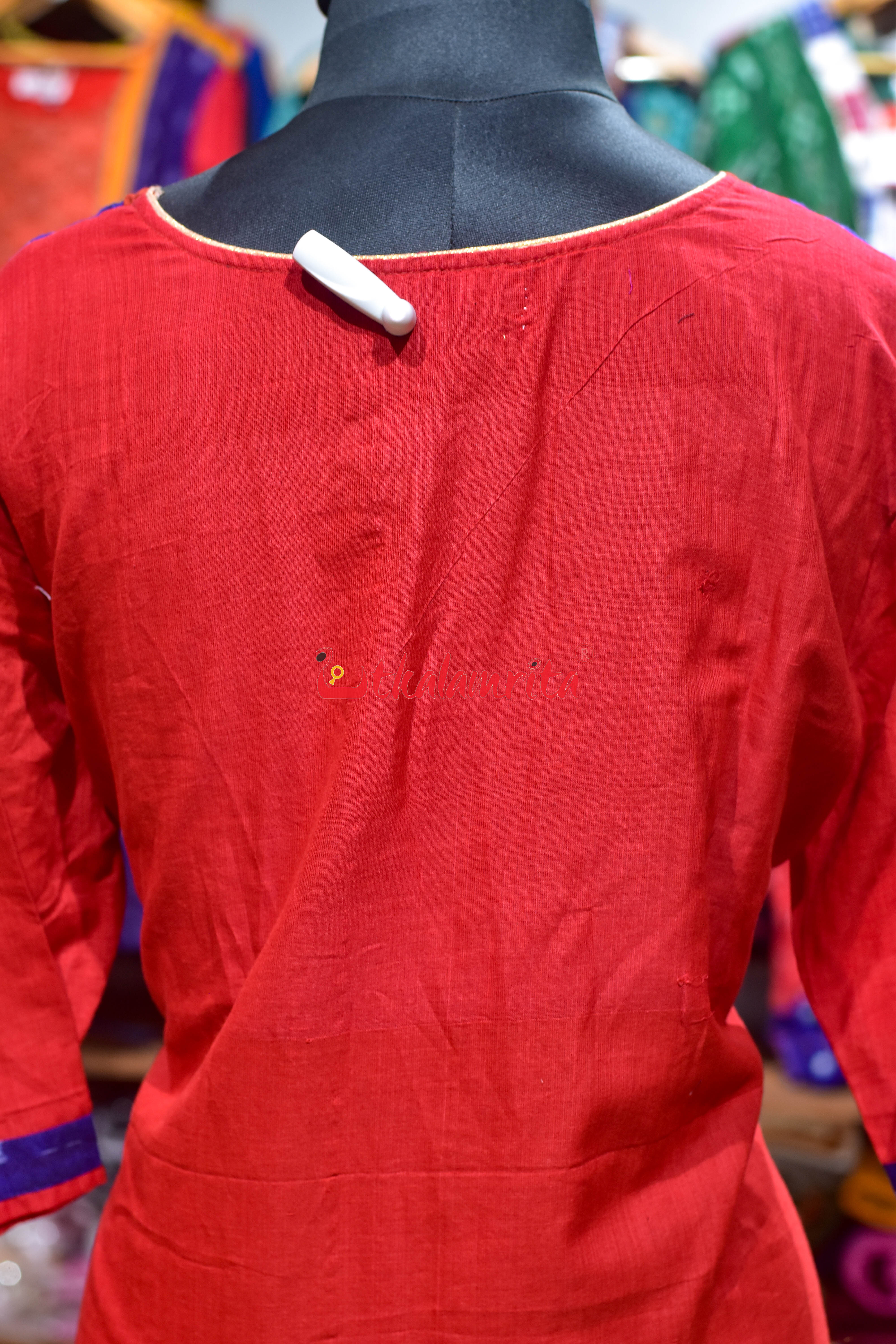 Red Blue Orissa Ikat Ladies Kurti