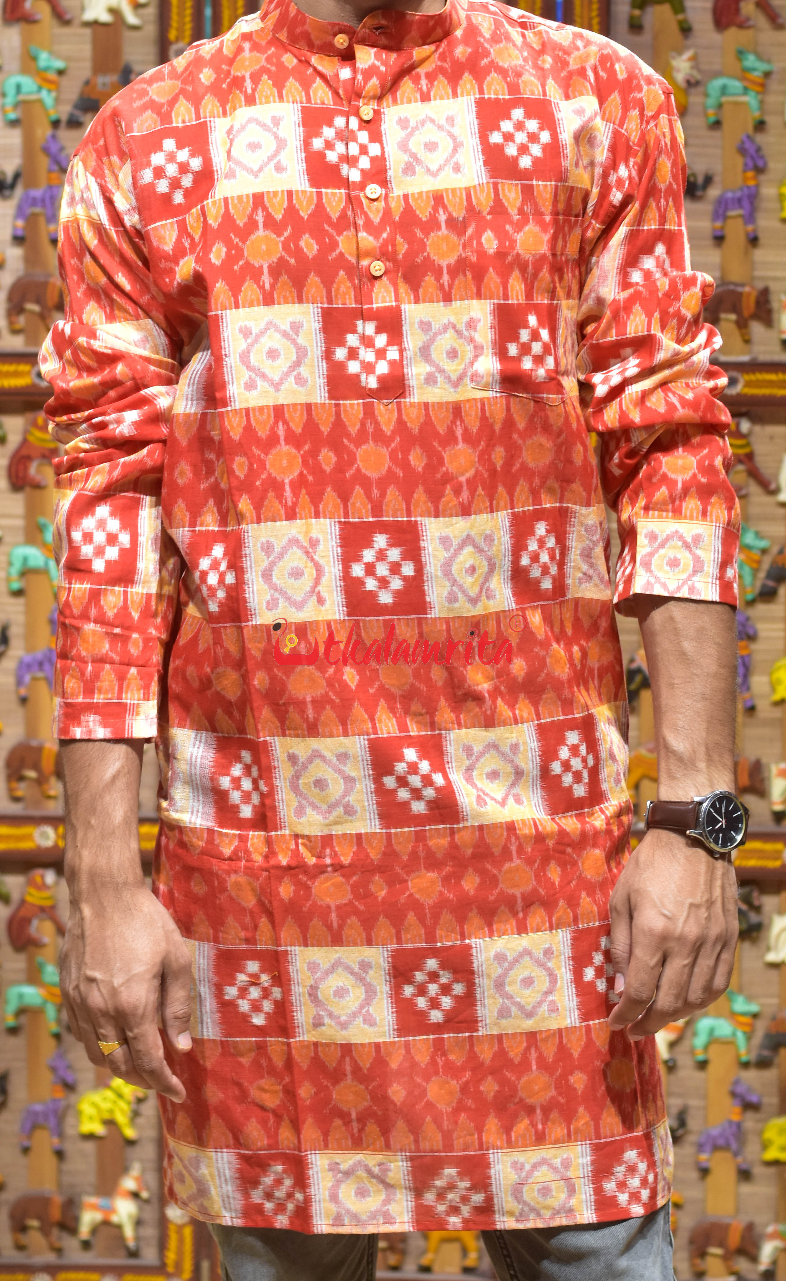 Red Utkala Lakhmi (Men's Long Kurta)