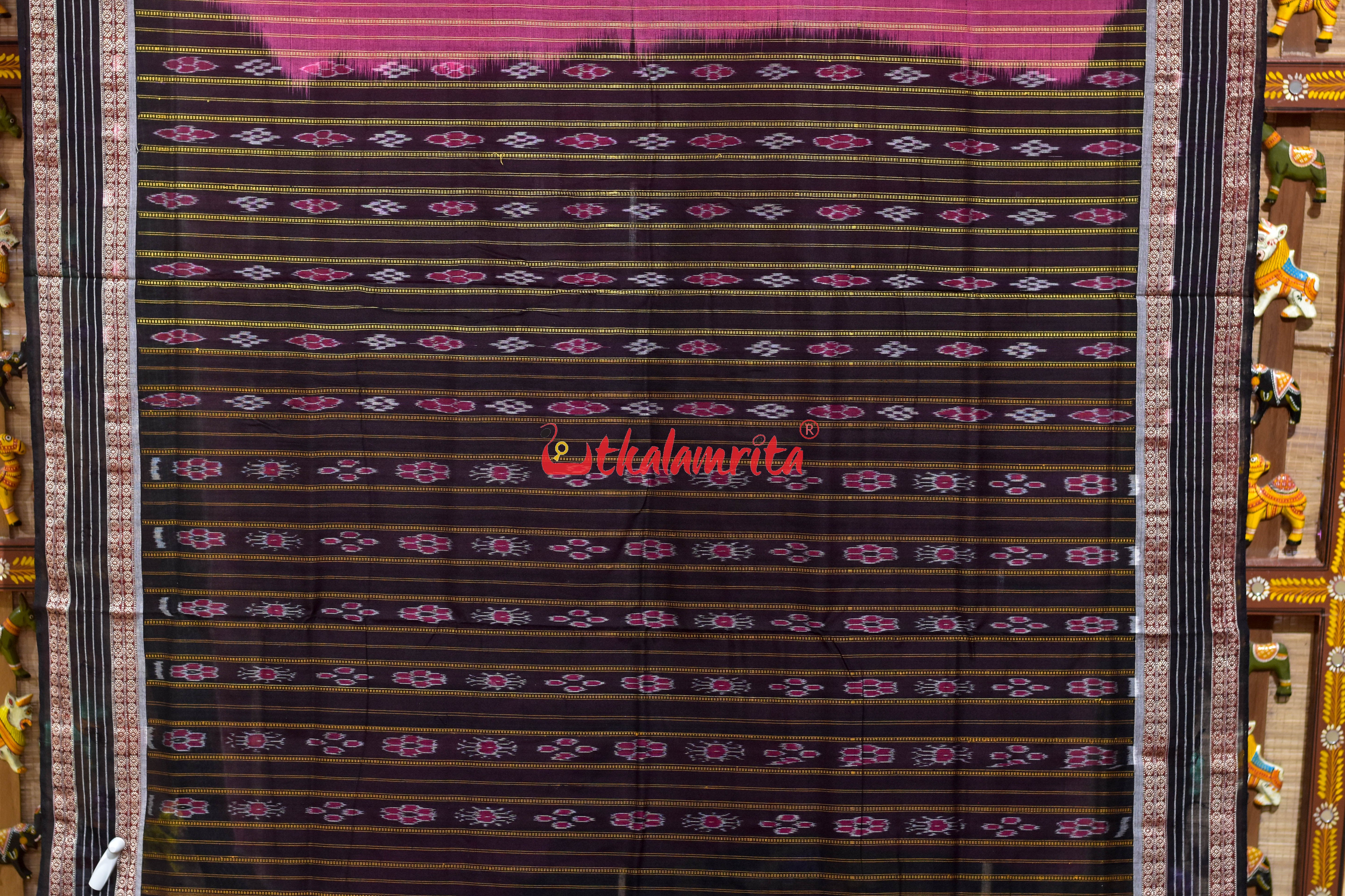 Pink with Checks Border Sambalpuri Cotton Saree