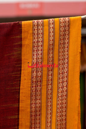 Maroon Yellow Padam Bomkai Cotton Saree