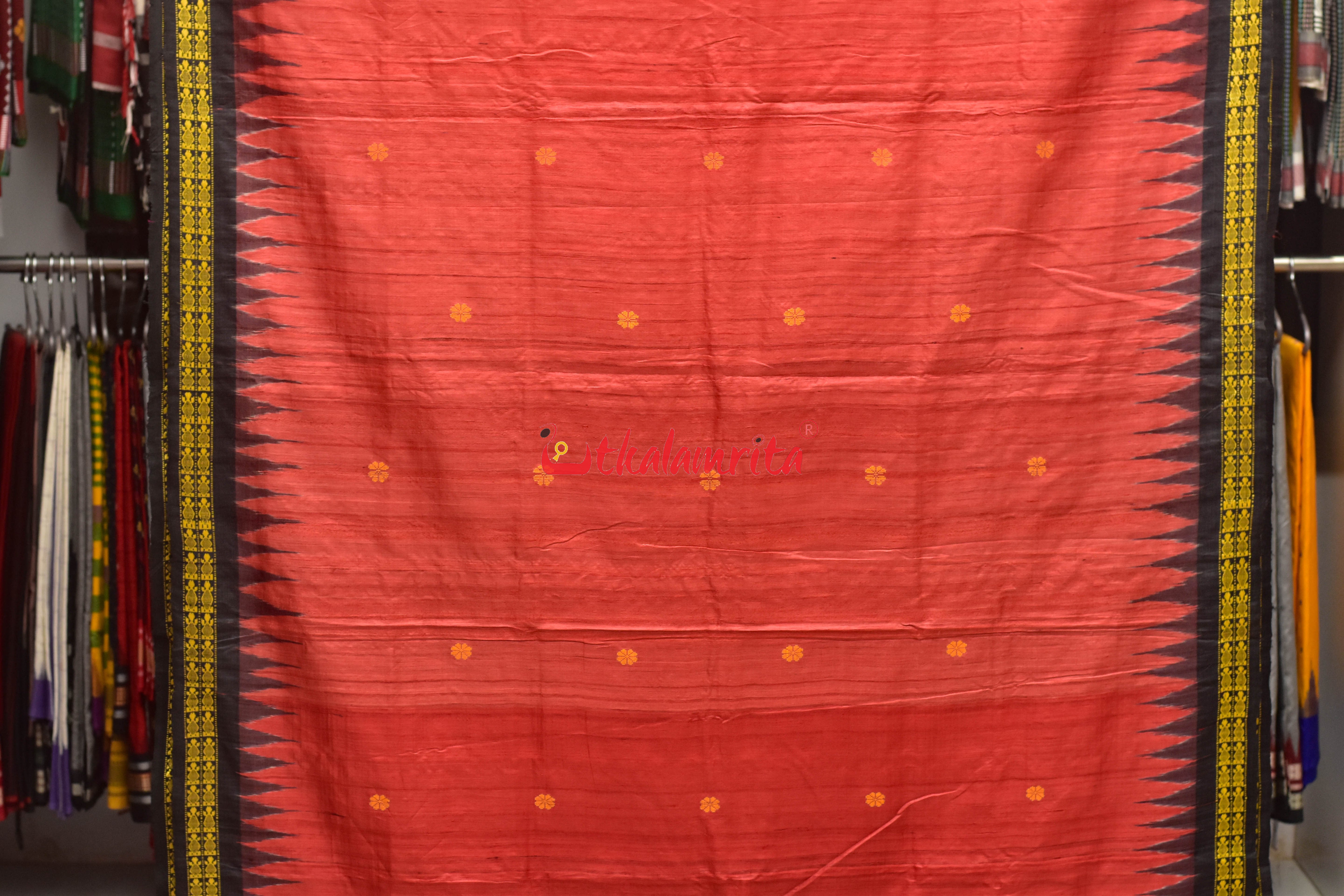 Red Black Tortoise Border Jaala Anchal Tussar Saree