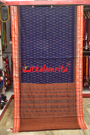 Navy Blue Orange Kadha Khandua Cotton Saree