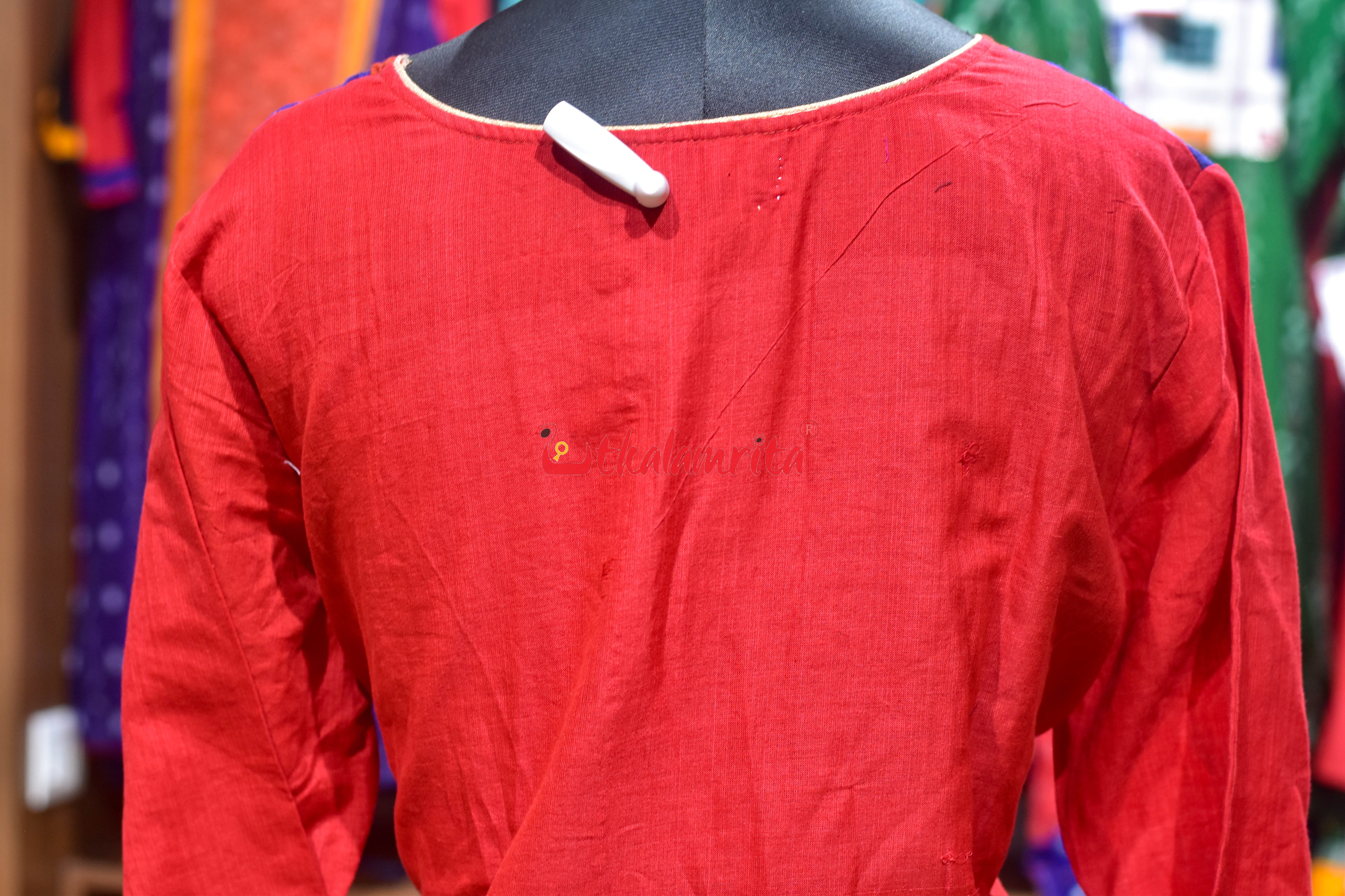 Red Blue Orissa Ikat Ladies Kurti