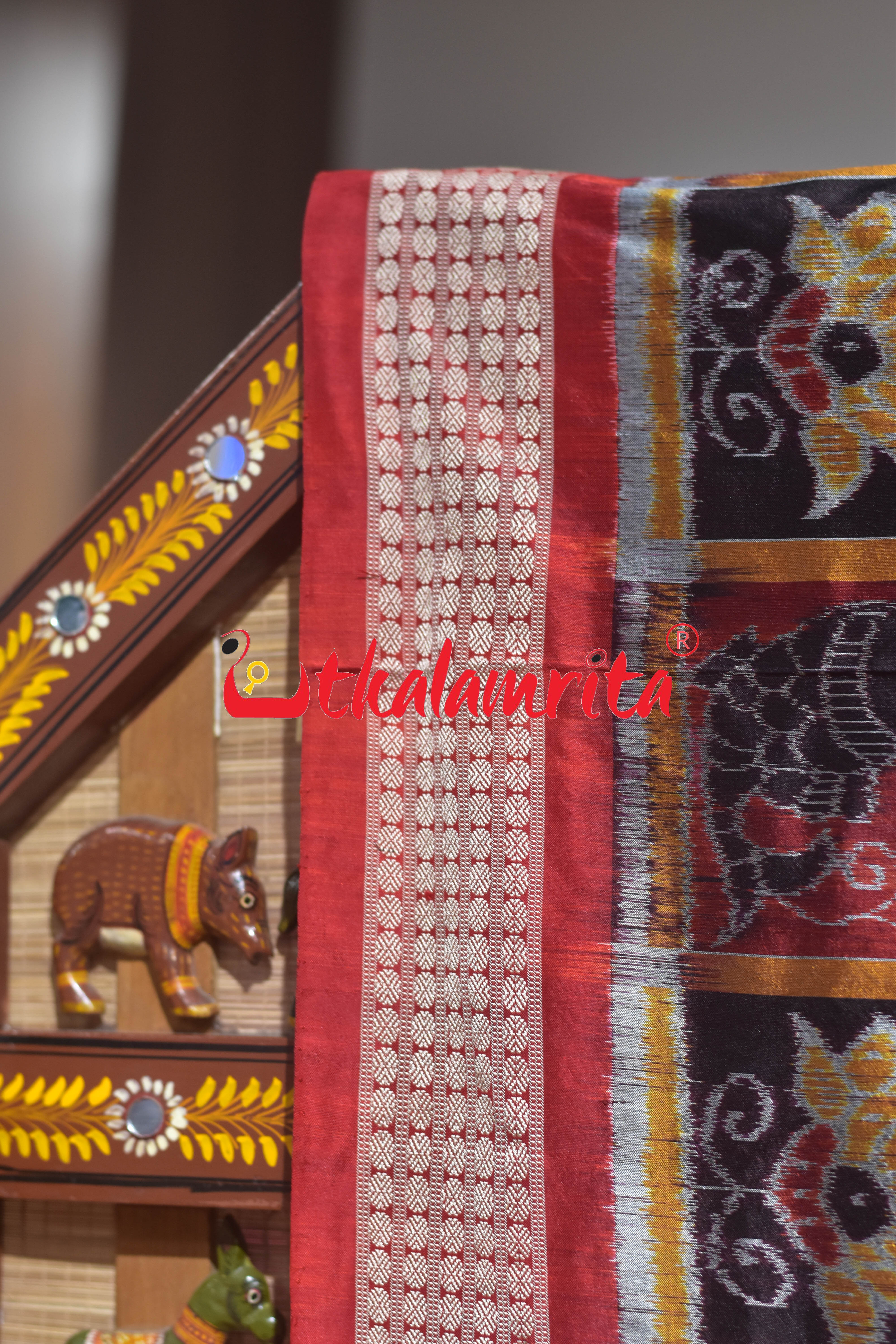 Coffee Maroon Red Dhadi Nabakothi Silk Saree