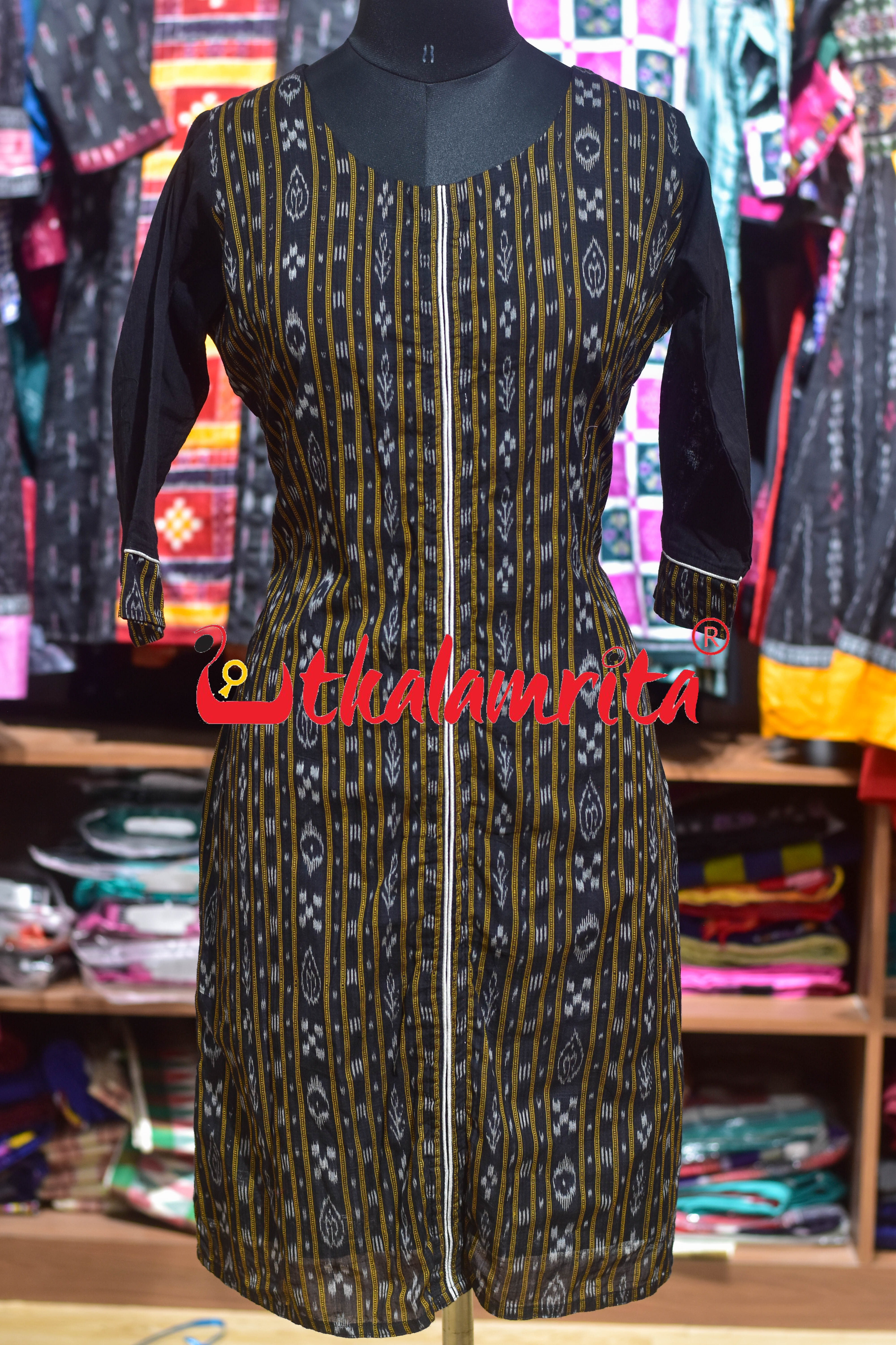 Plain Black With Ikat (Ladies Full Kurta )