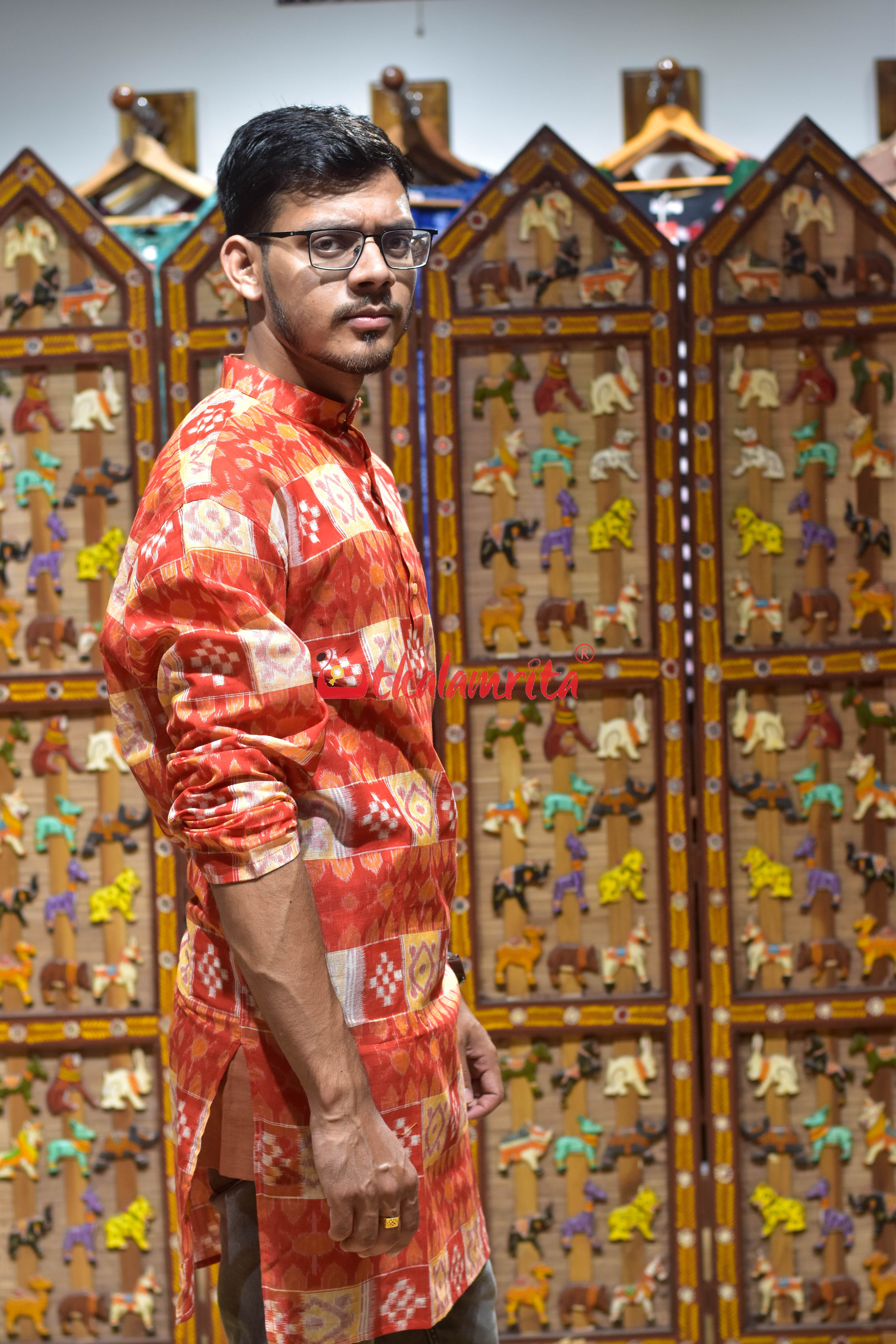 Red Utkala Lakhmi (Men's Long Kurta)