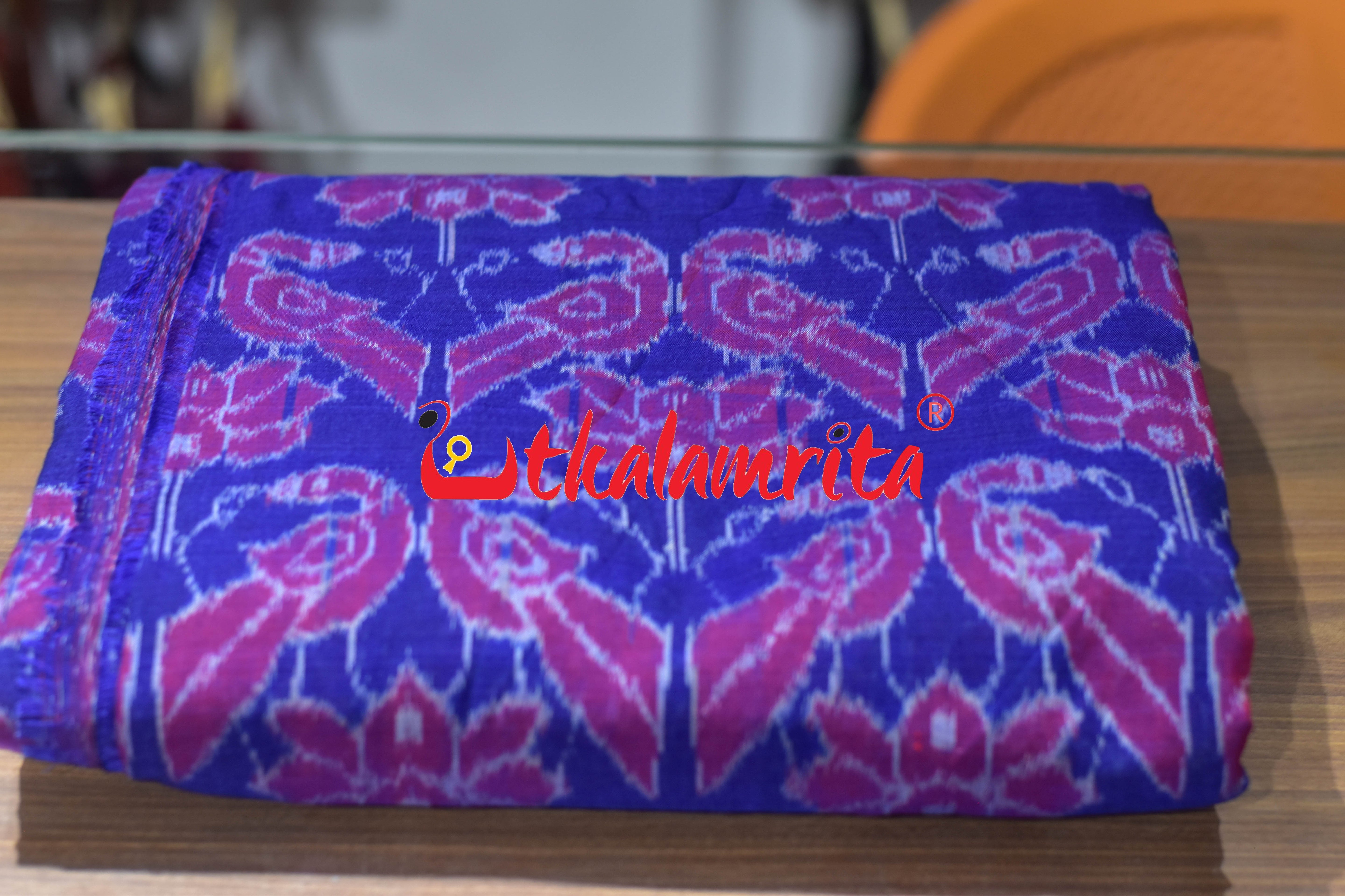 Blue Red Double Parrots Sambalpuri Cotton (Fabric)